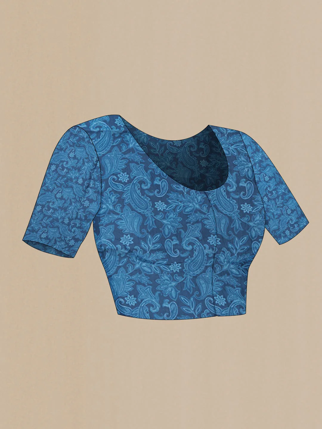Blue Printed Silk Saree - Image 4