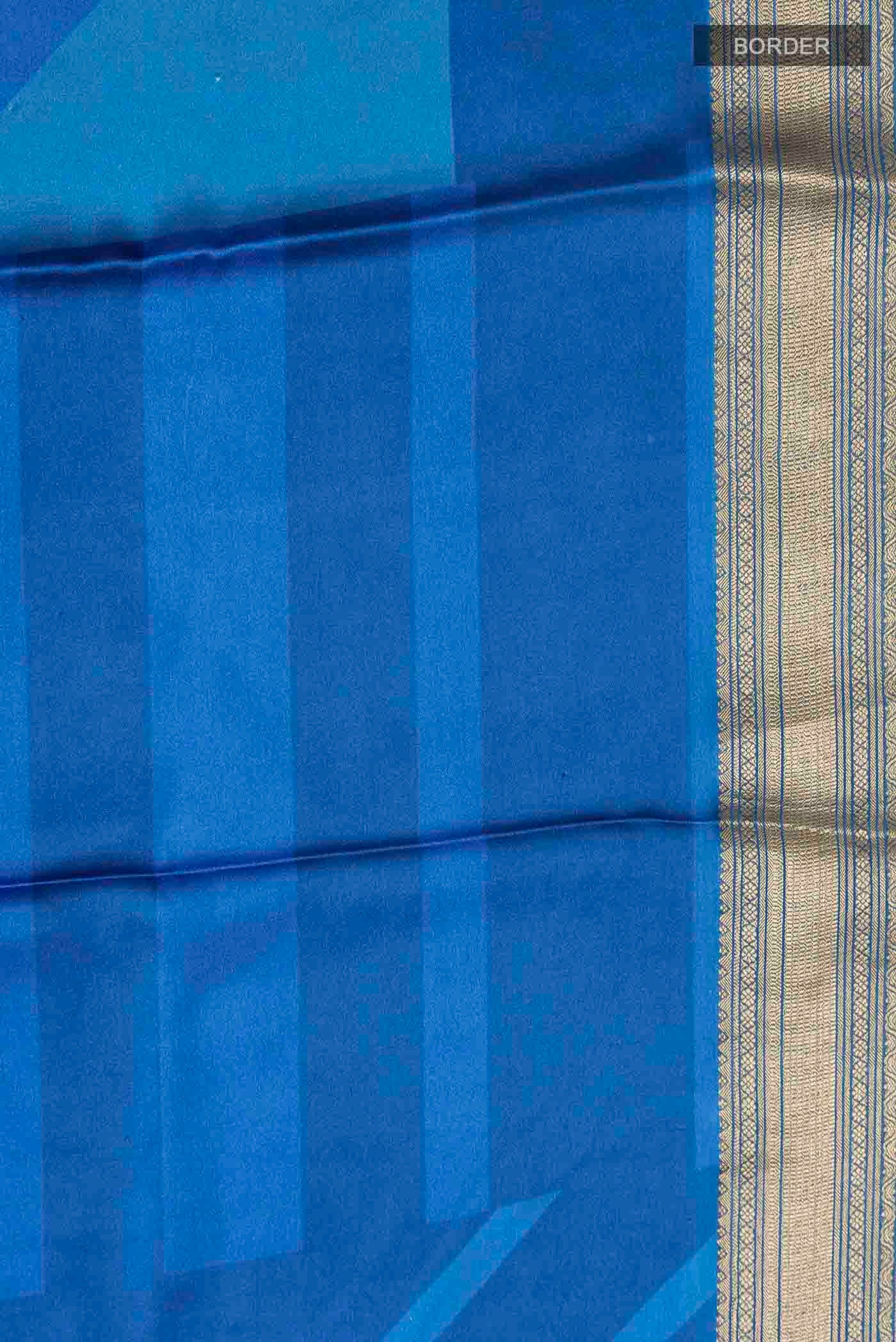 Blue Satin Silk Saree - Image 3