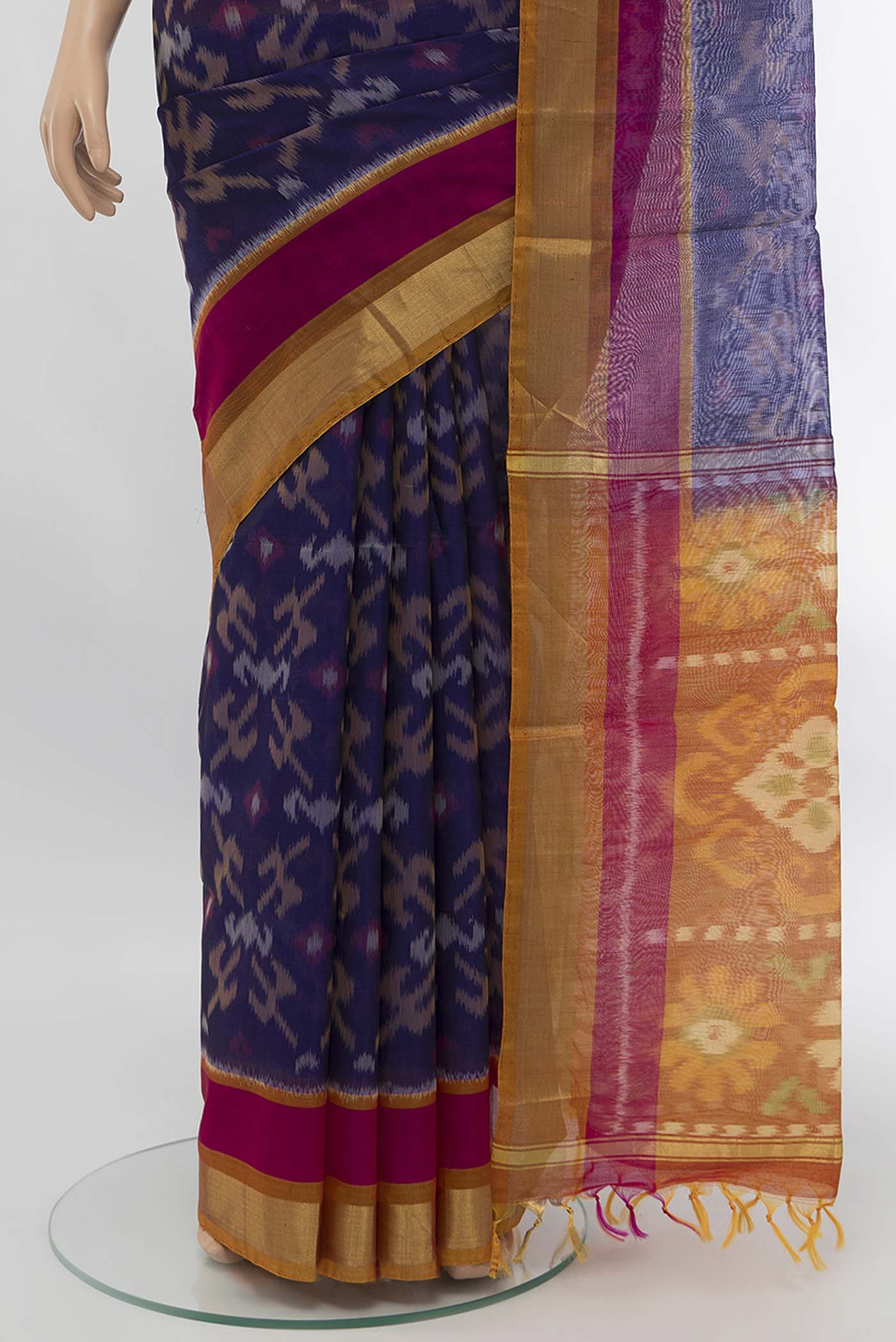 Blue Silk Cotton Saree - Image 3