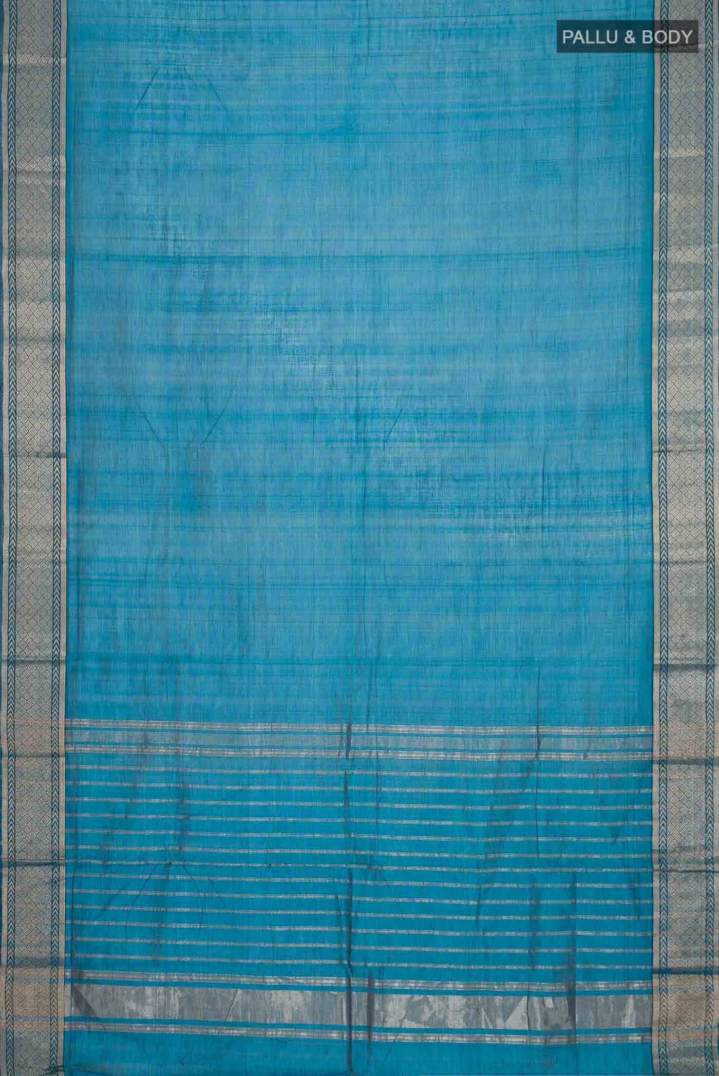 Blue Silk Cotton Saree - Image 2