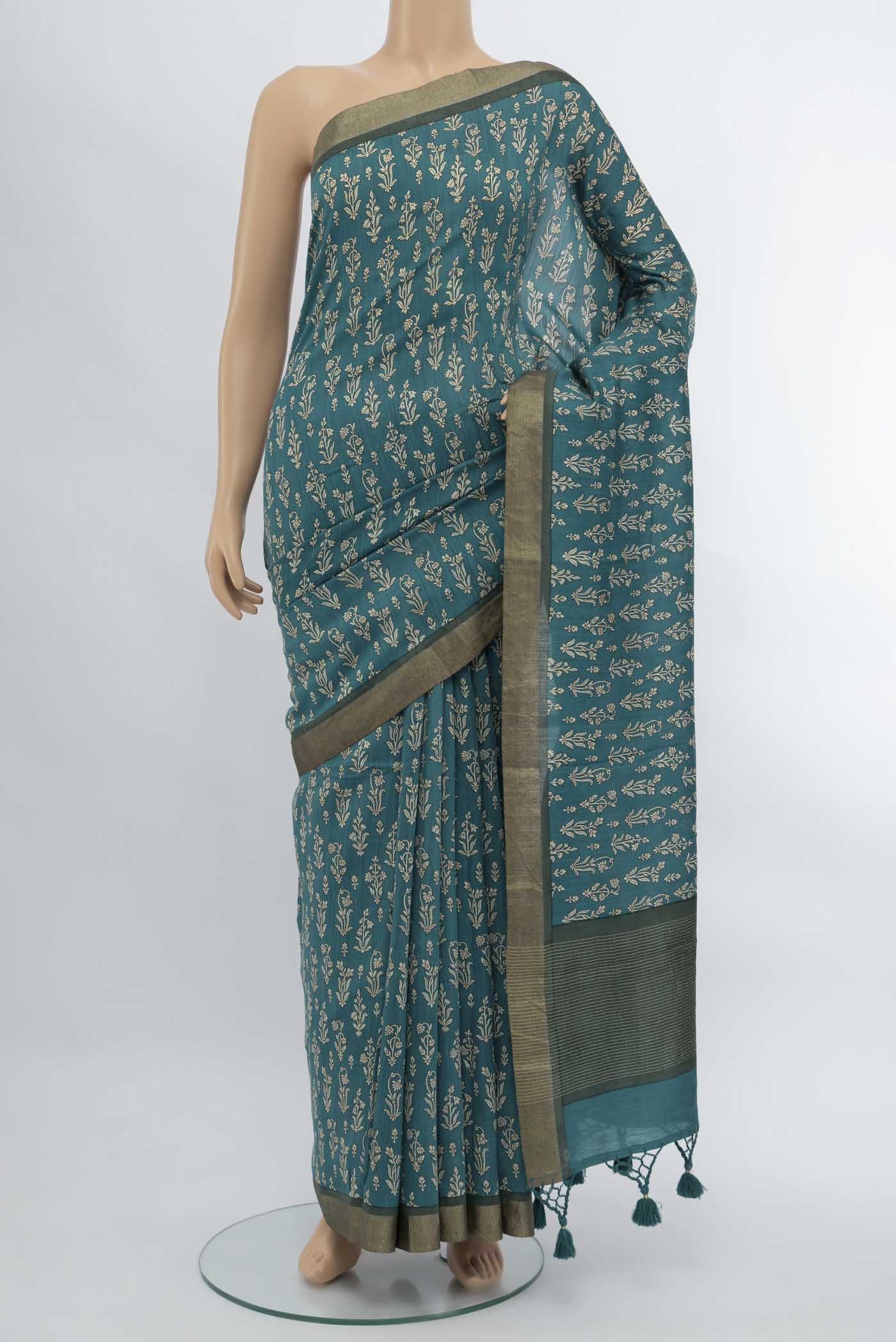 Blue Tussar Saree