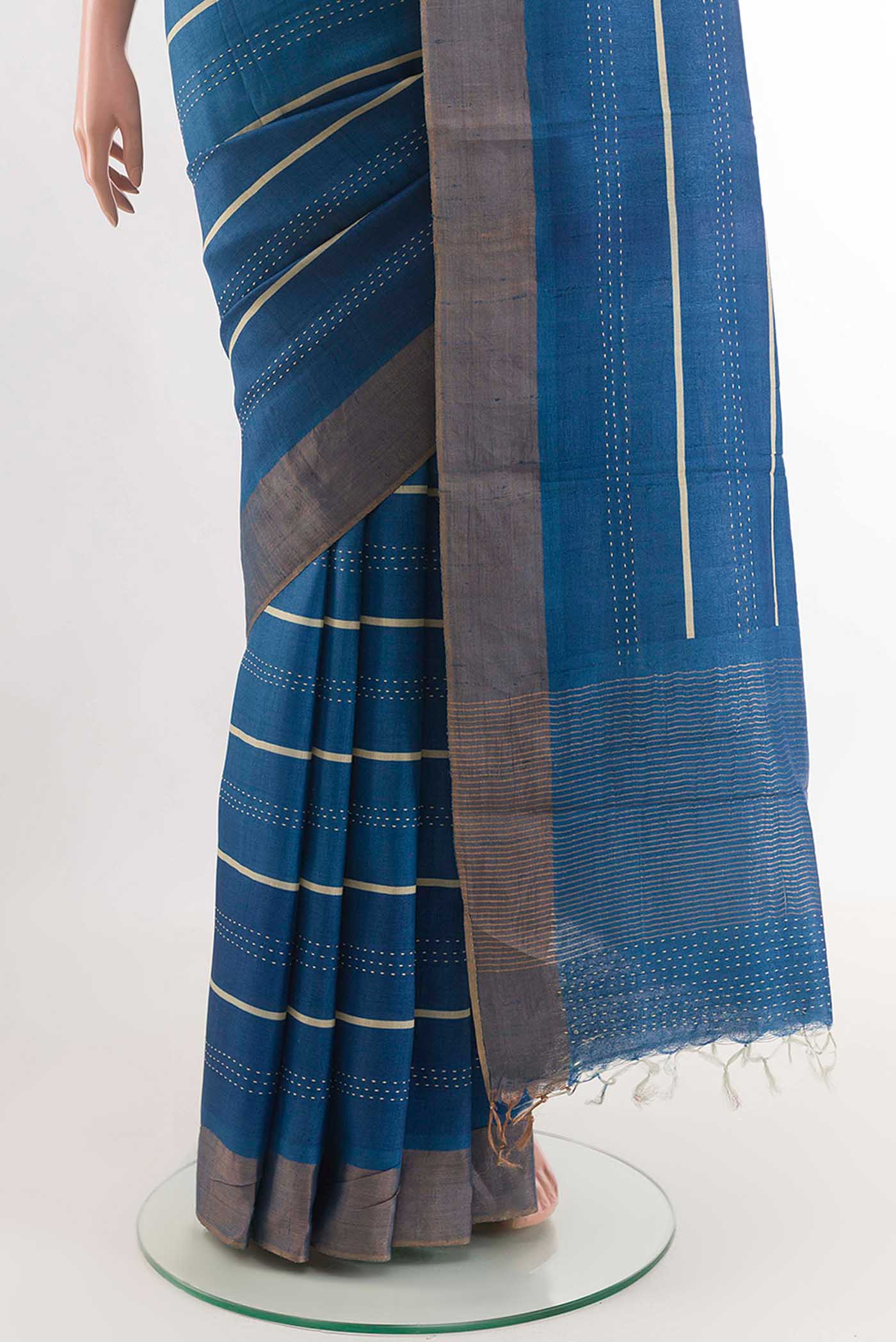 Blue Tussar Saree - Image 3