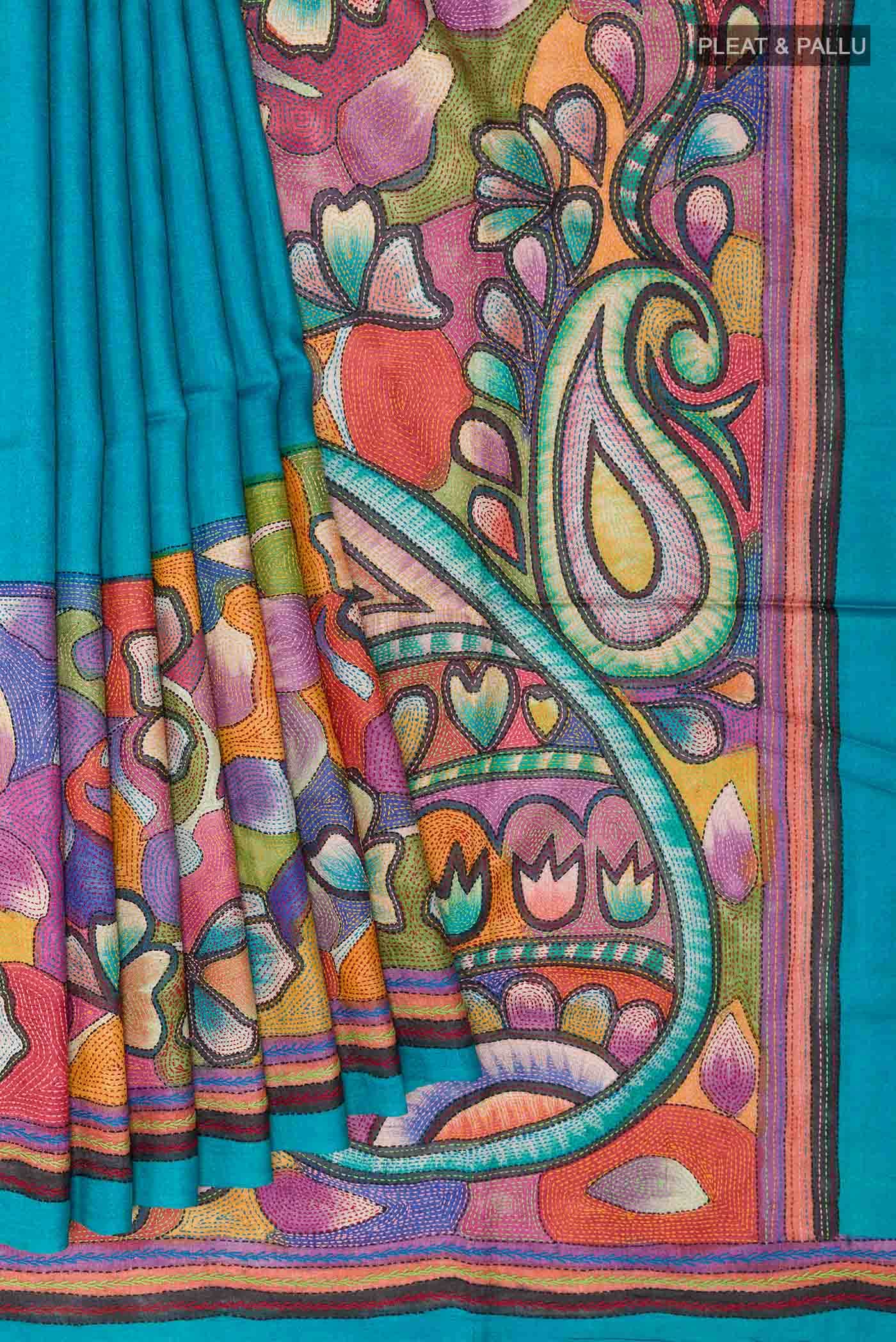 Blue Tussar Saree - Image 2