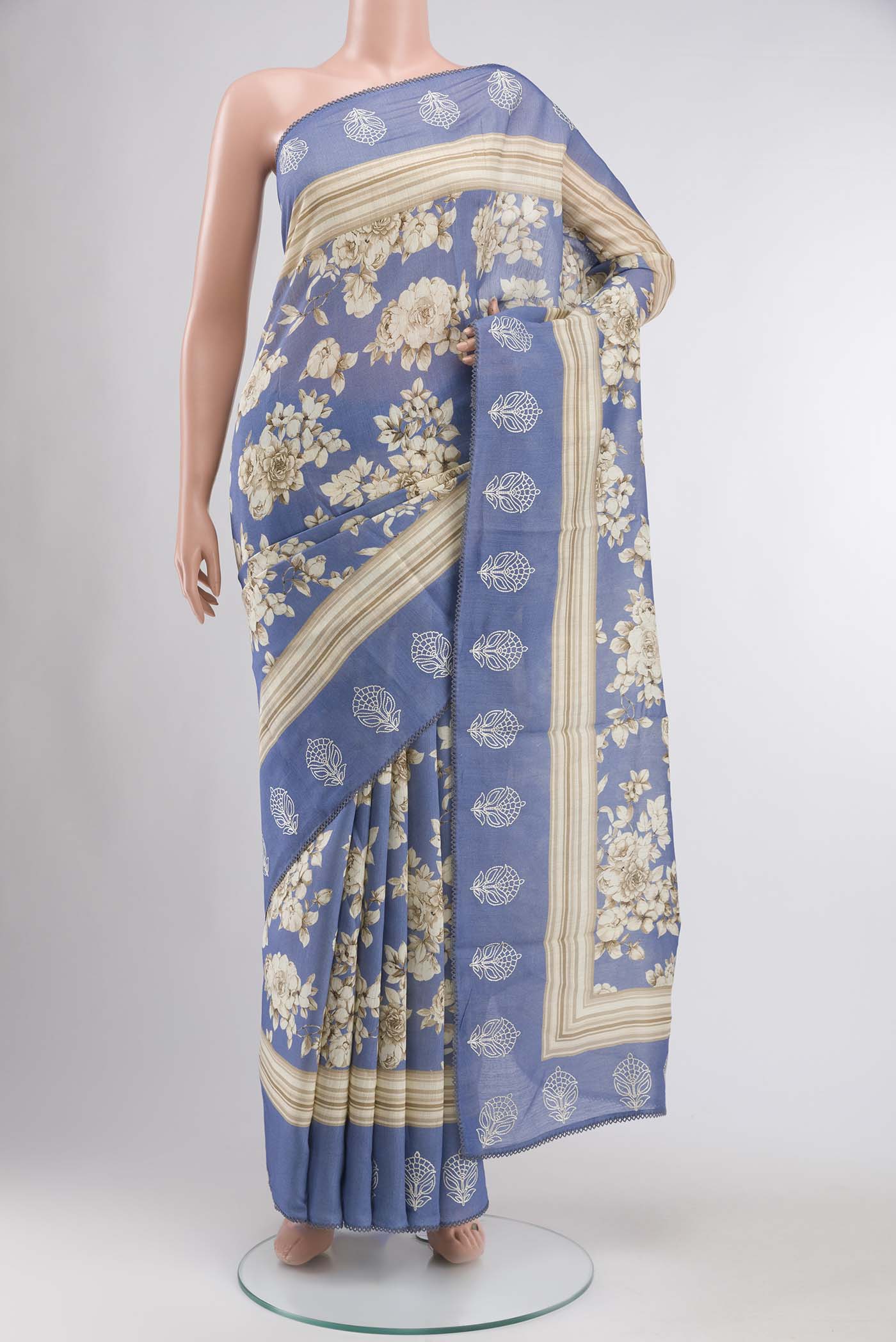Blue Tussar Silk Saree