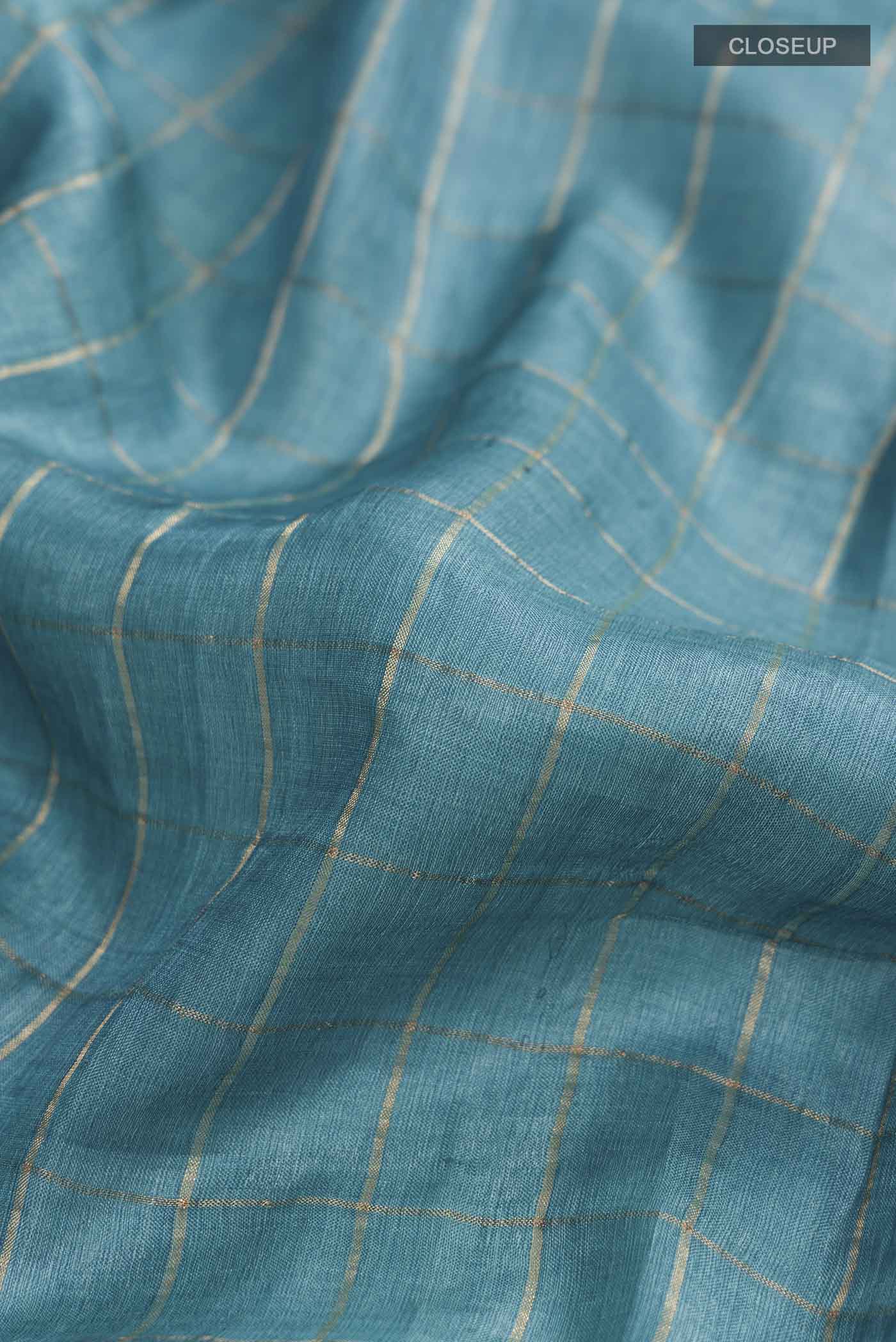 Blue Tussar Silk Saree - Image 2