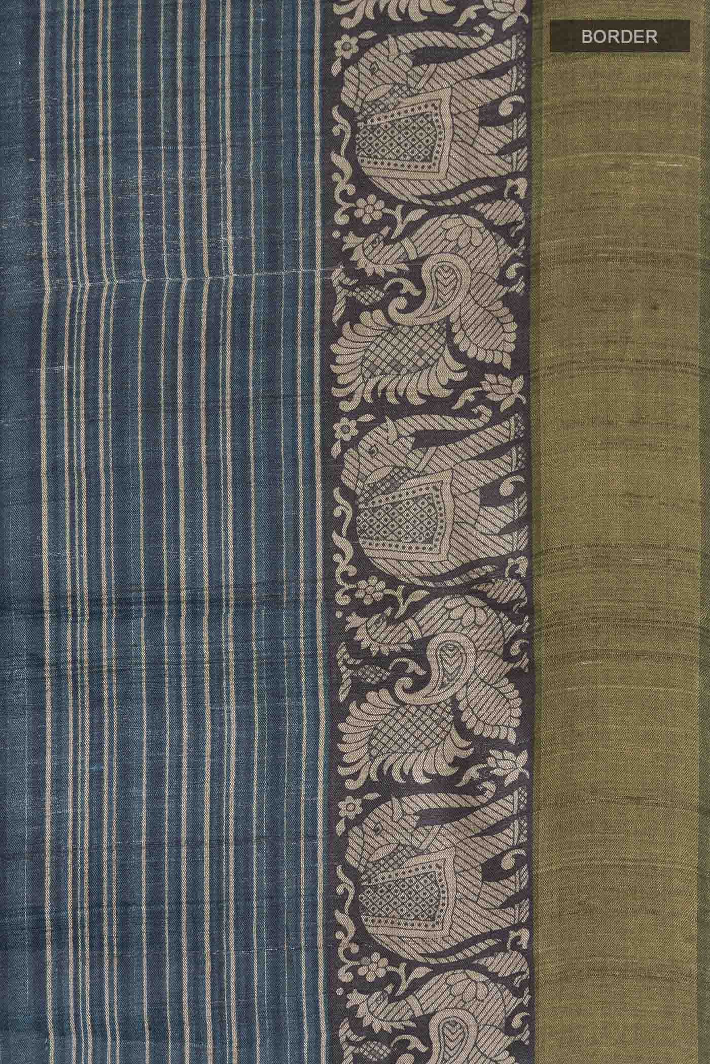 Blue Tussar Silk Saree - Image 3