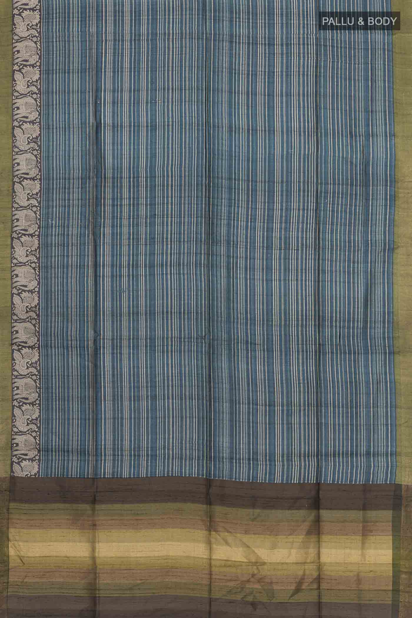 Blue Tussar Silk Saree - Image 5