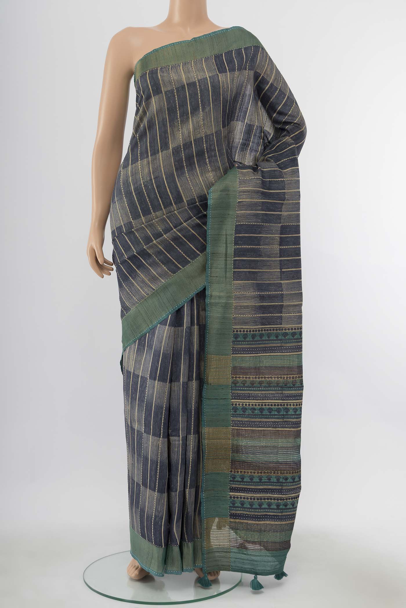 Blue Tussar Silk Saree