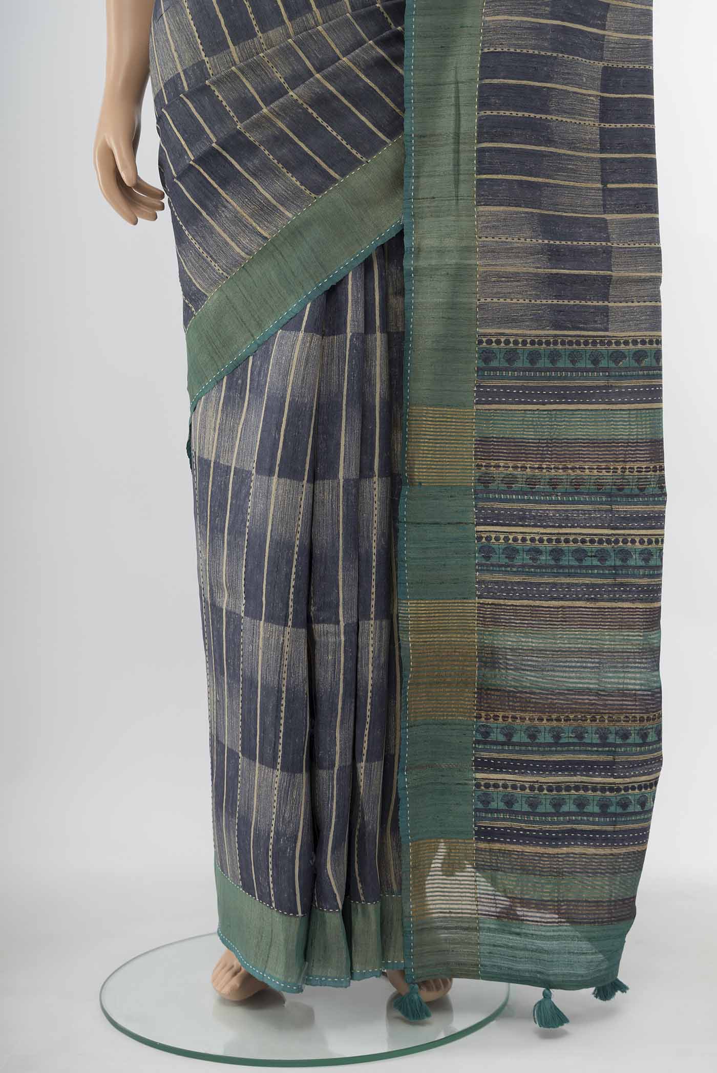 Blue Tussar Silk Saree - Image 3
