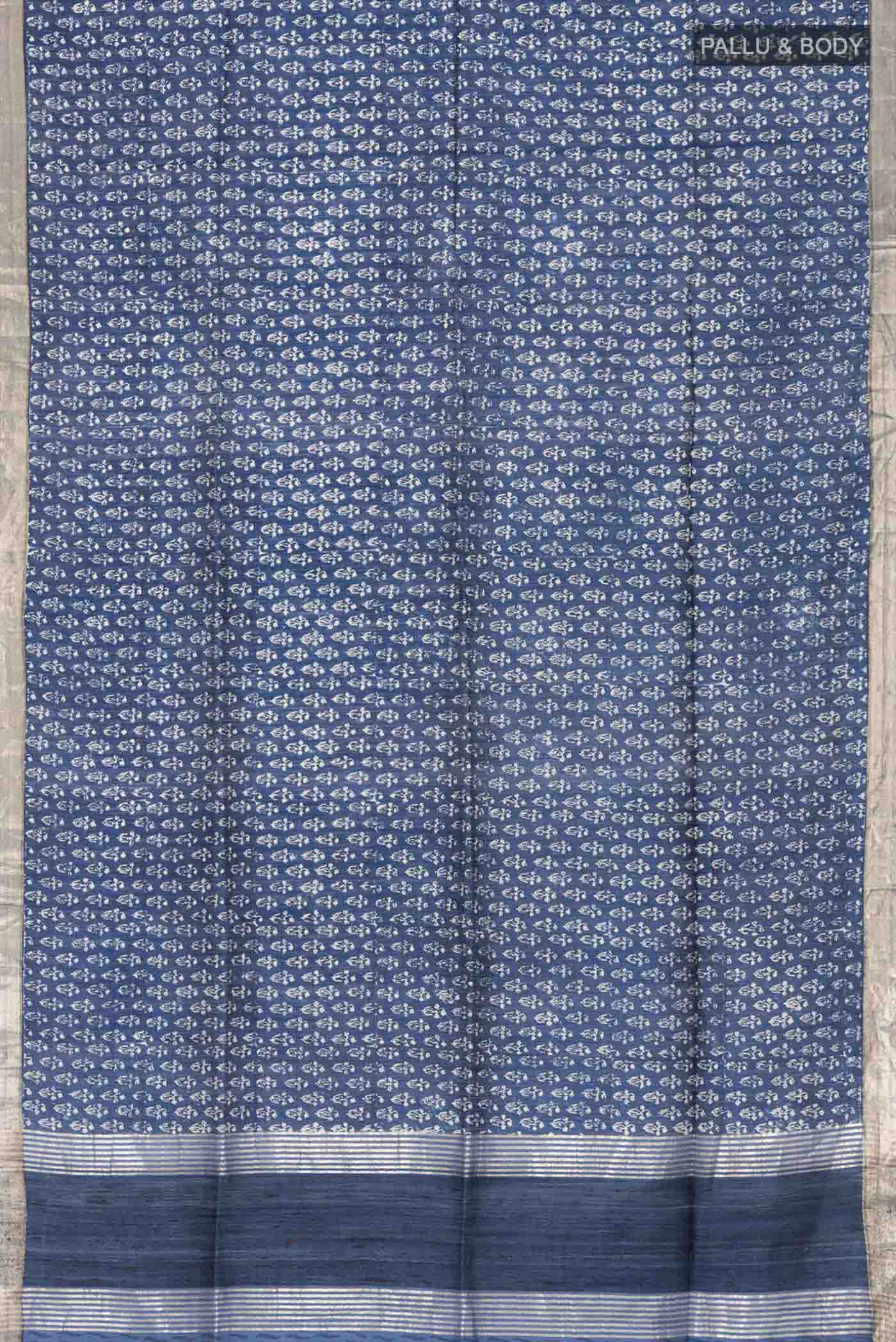 Blue Tussar Silk Saree - Image 5