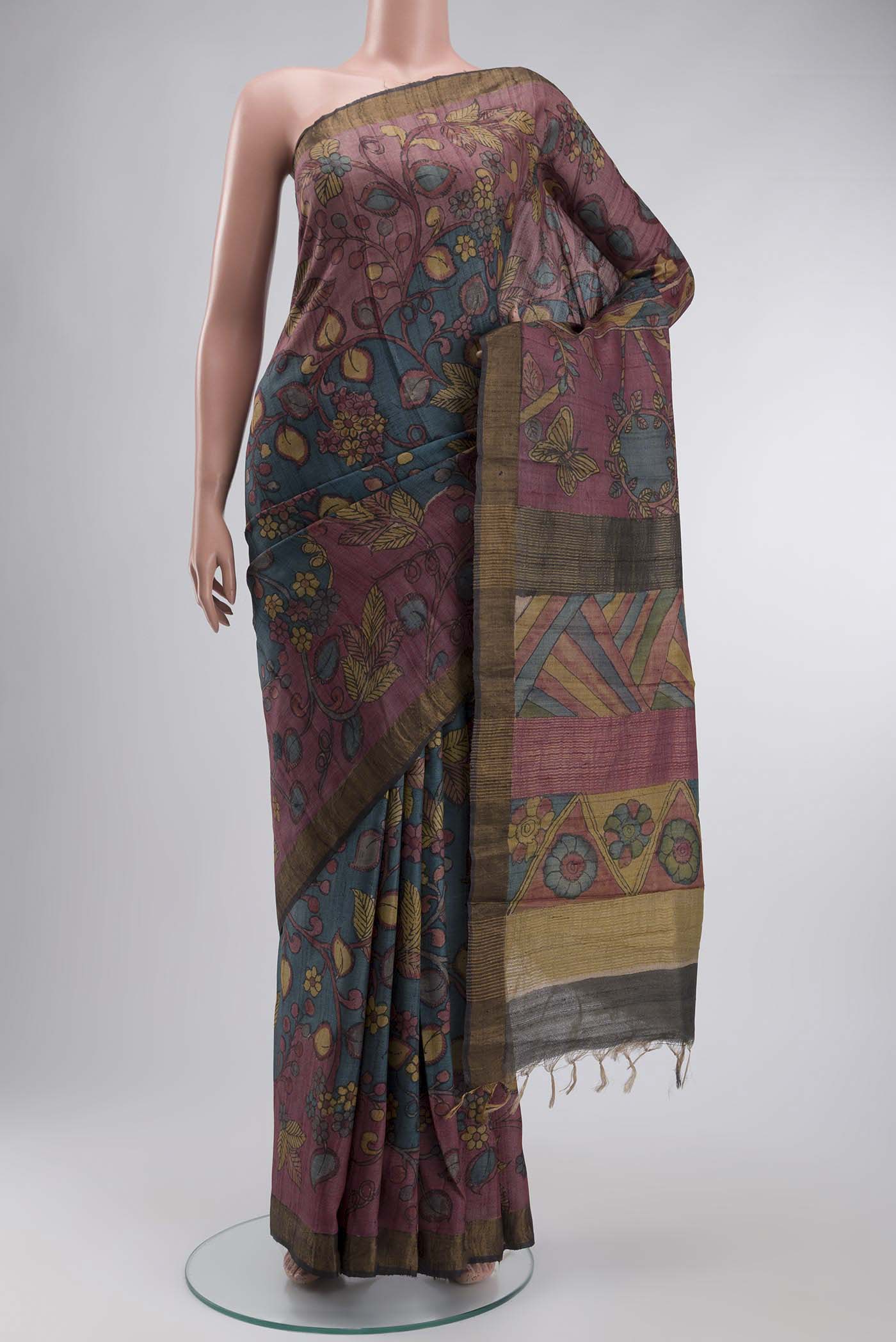 Blue Tussar Silk Saree