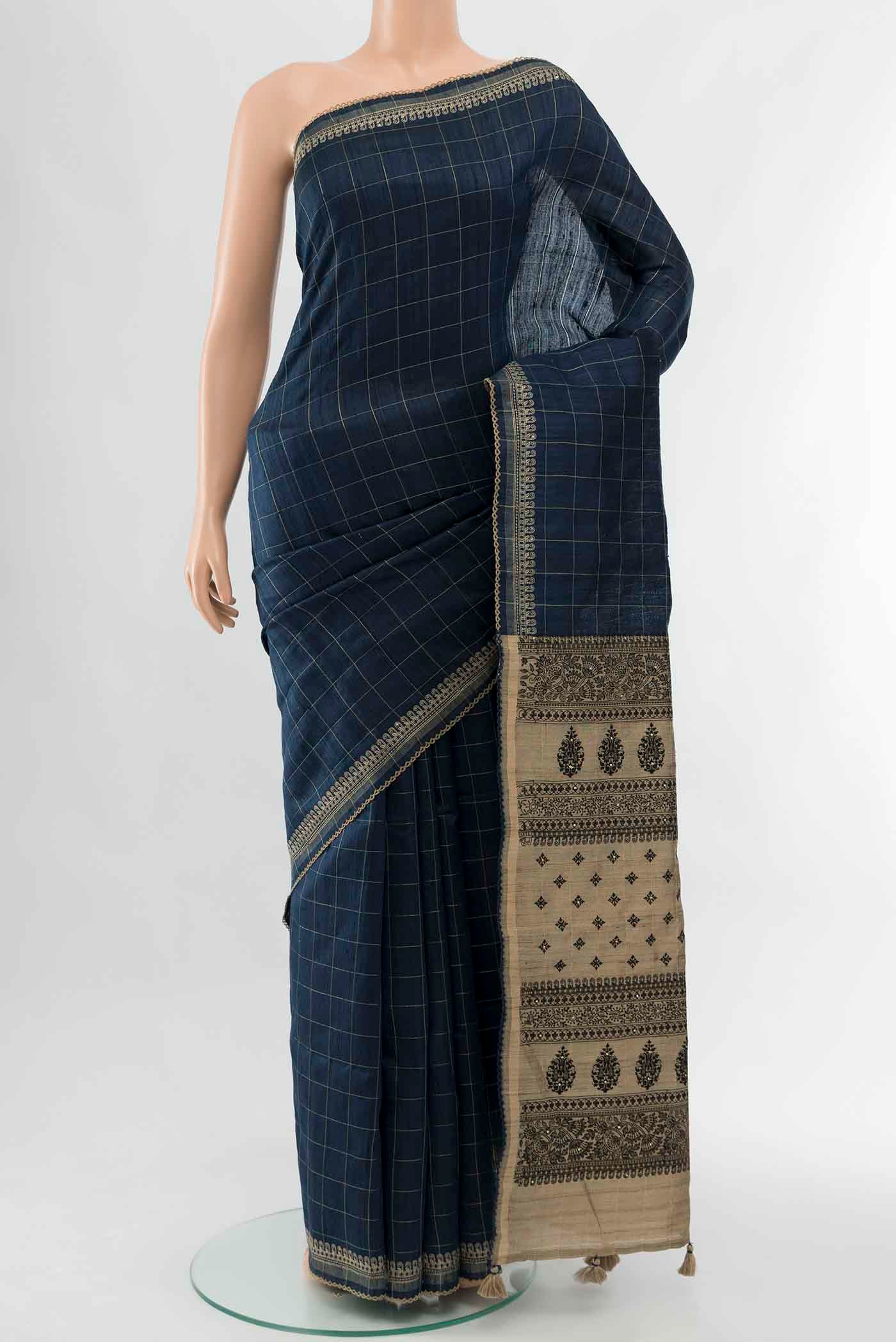 Blue Tussar Silk Saree