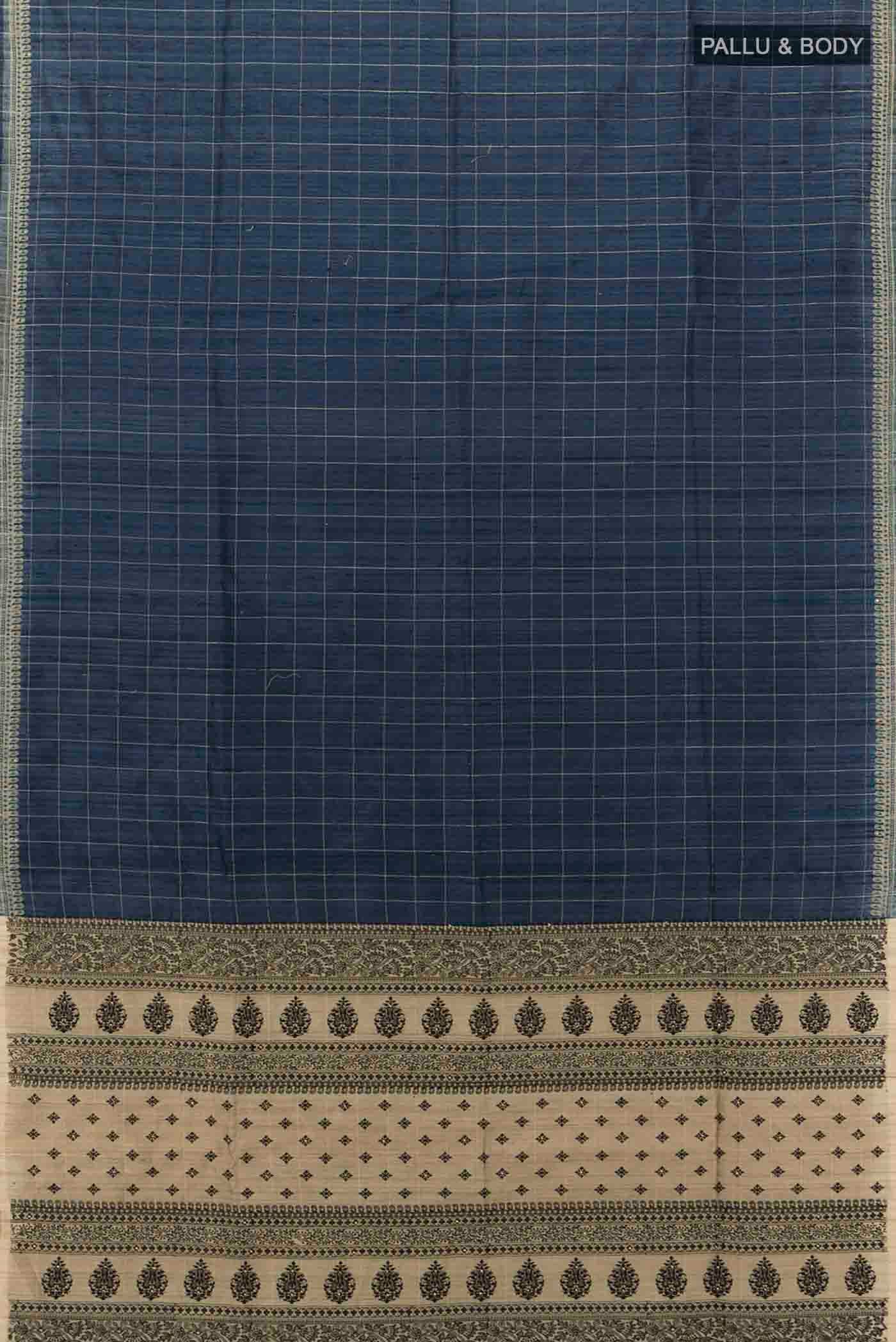 Blue Tussar Silk Saree - Image 5