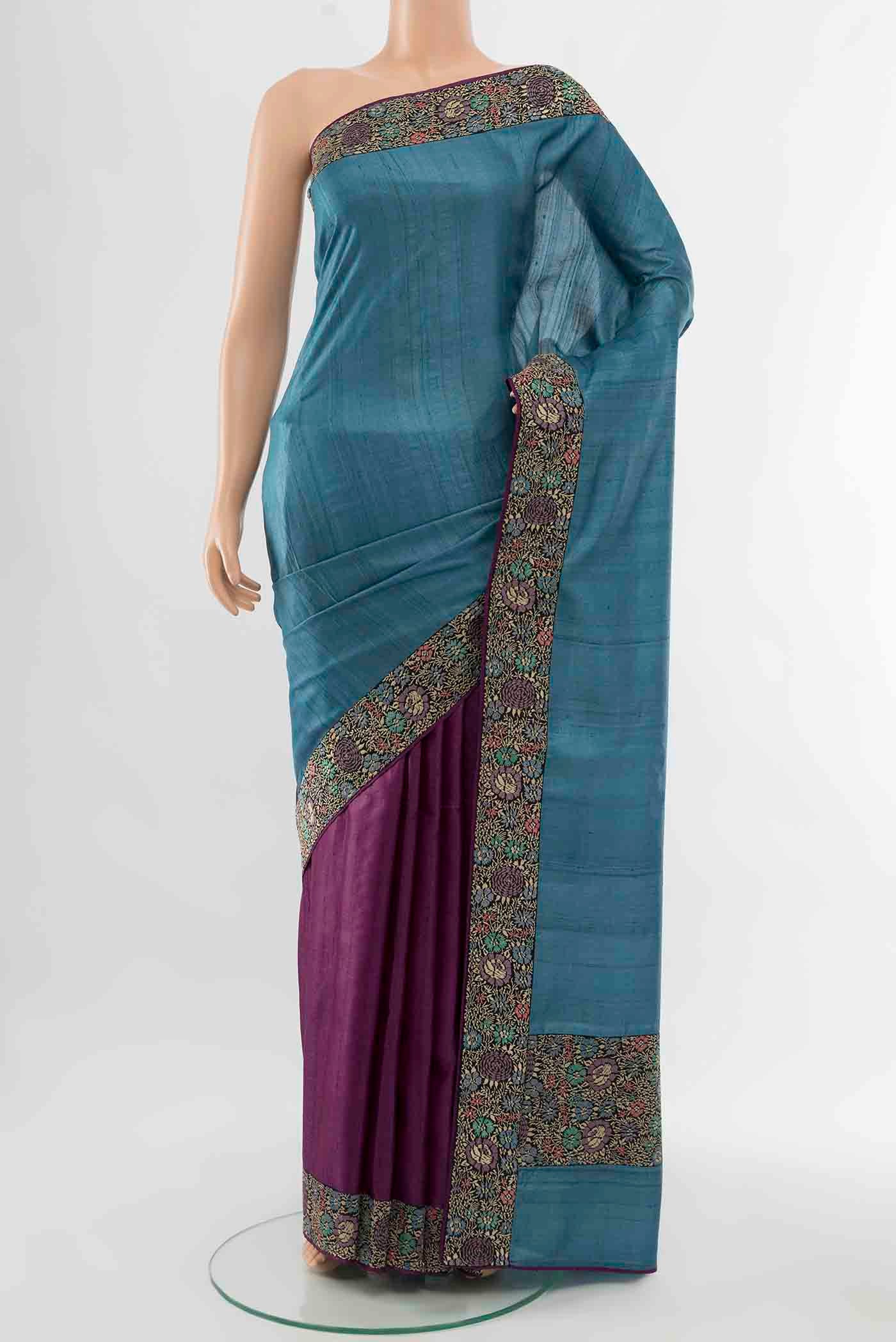Blue Tussar Silk Saree