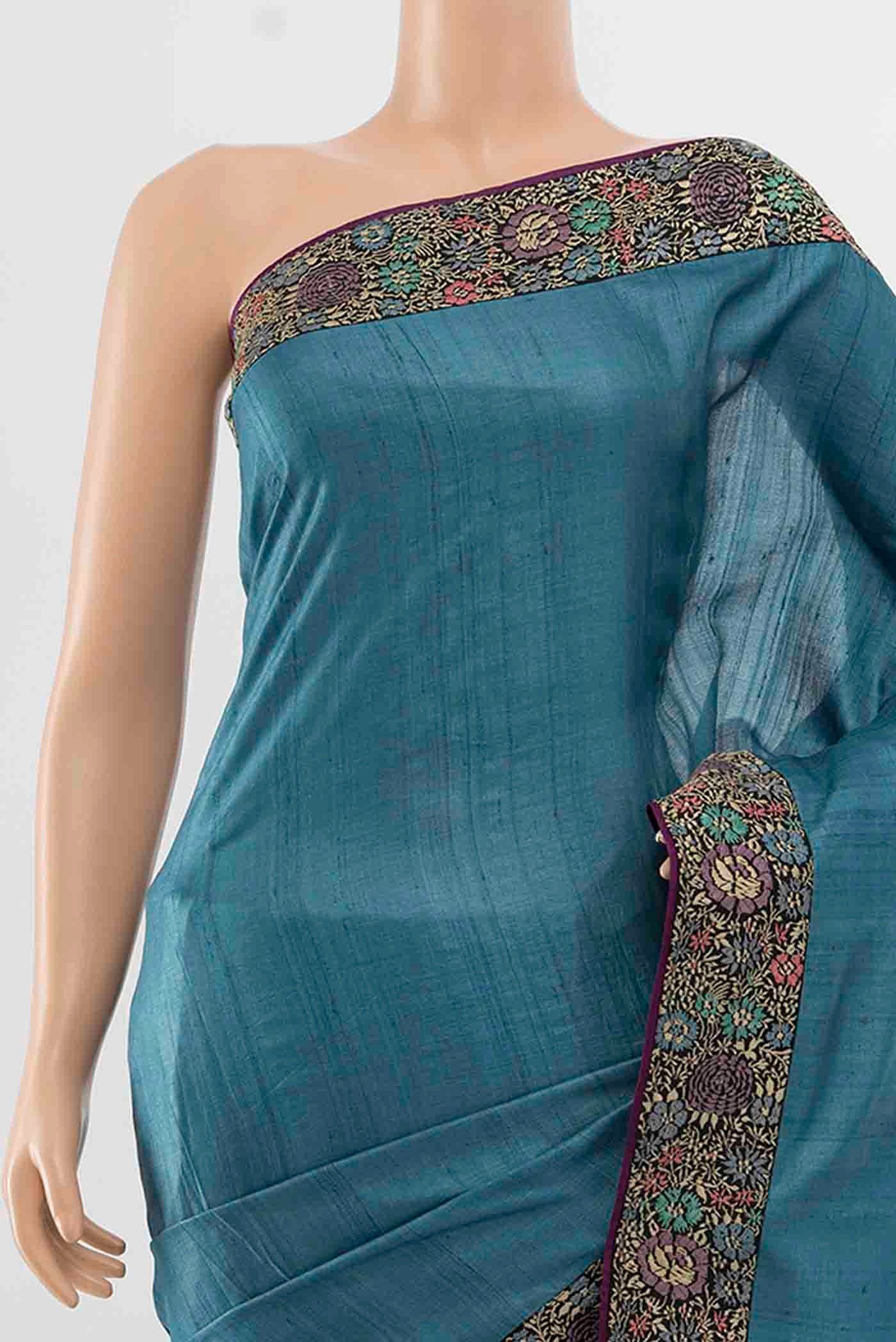 Blue Tussar Silk Saree - Image 2