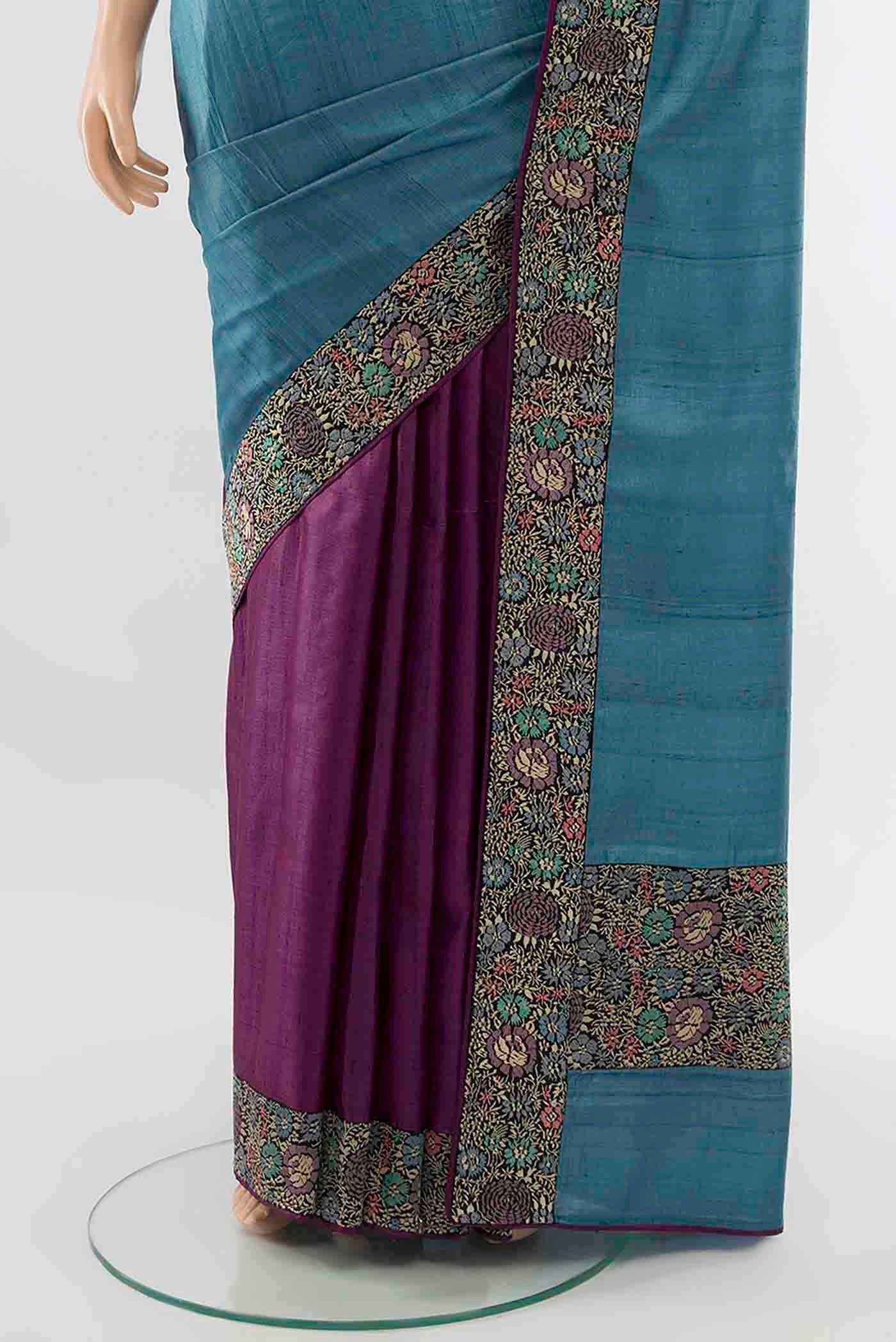 Blue Tussar Silk Saree - Image 3
