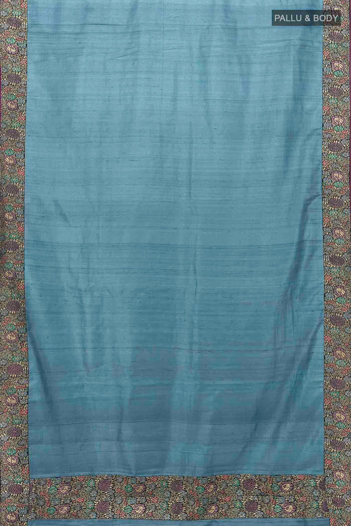 Blue Tussar Silk Saree - Image 5