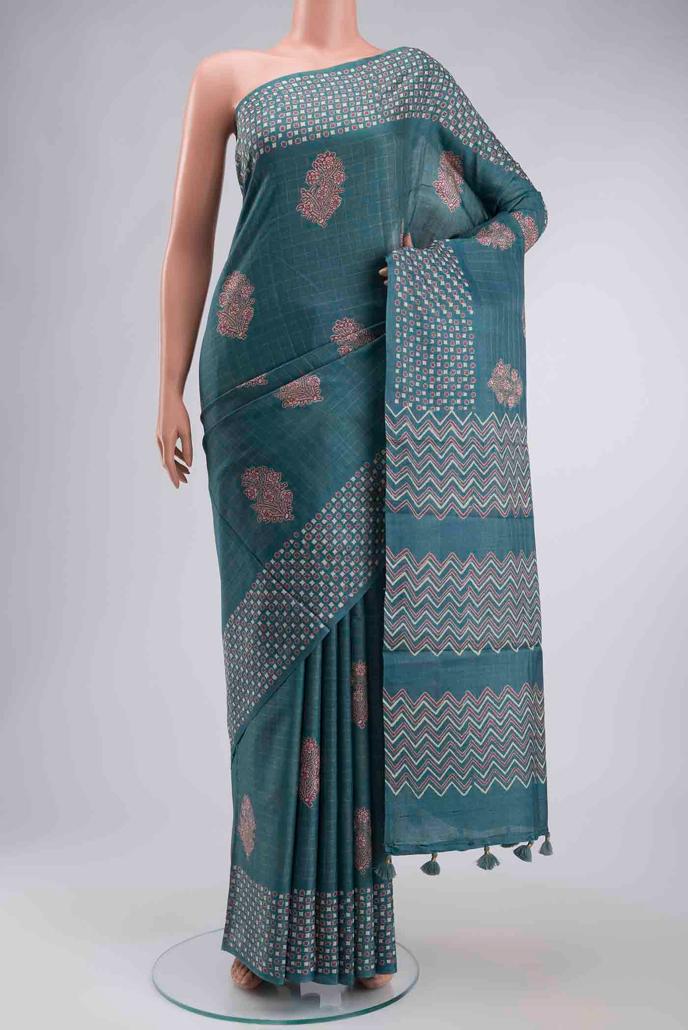 Blue Tussar Silk Saree