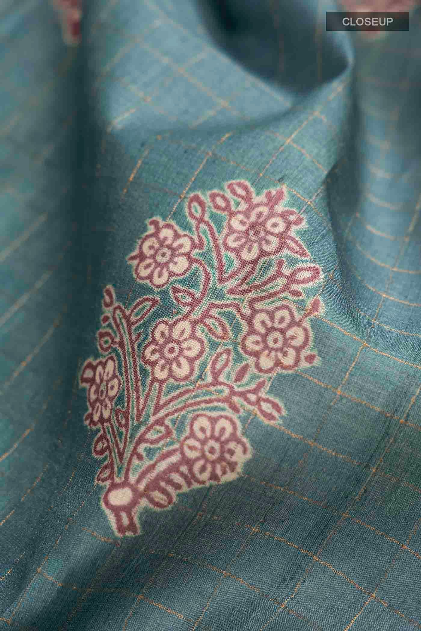 Blue Tussar Silk Saree - Image 2