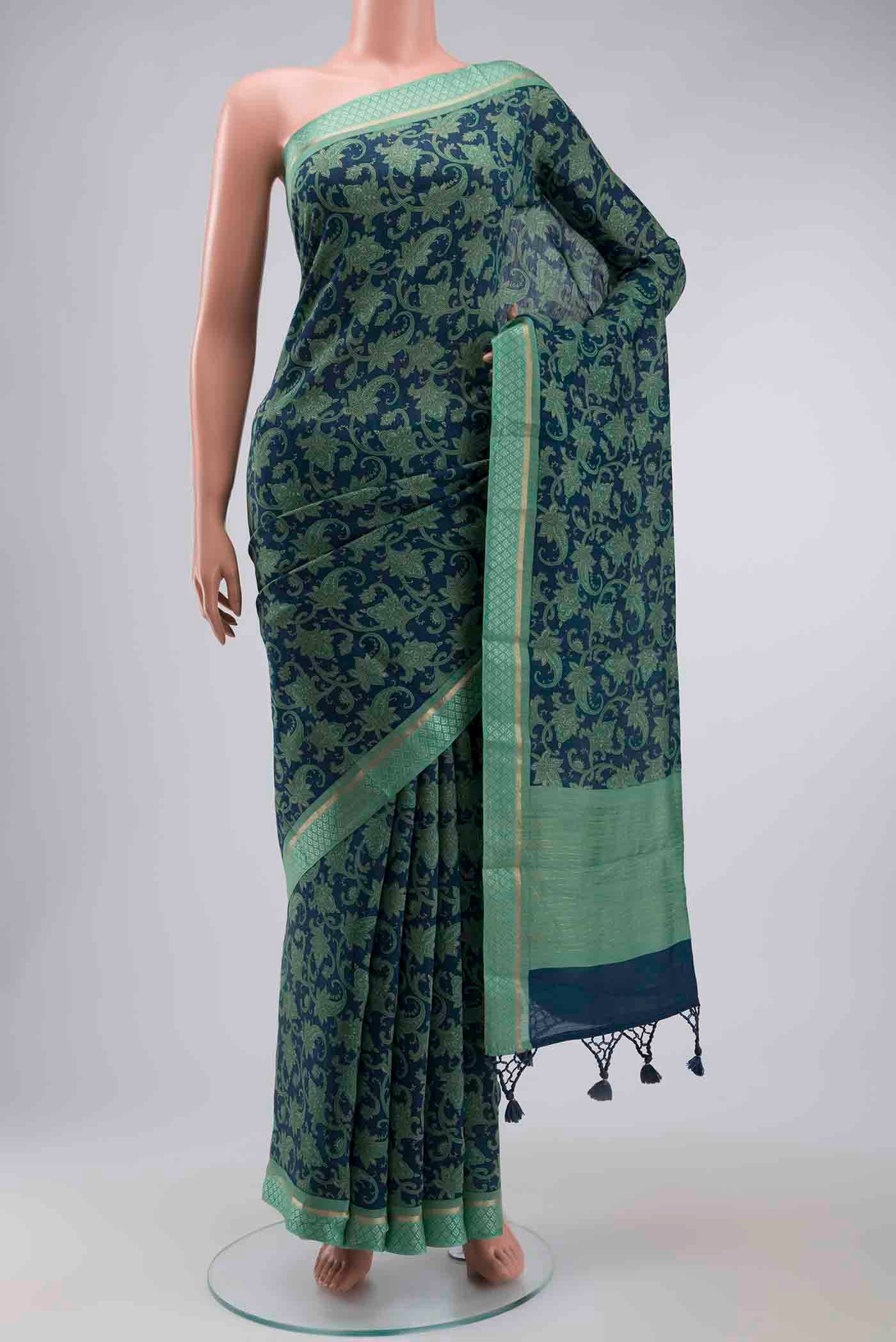 Blue Tussar Silk Saree