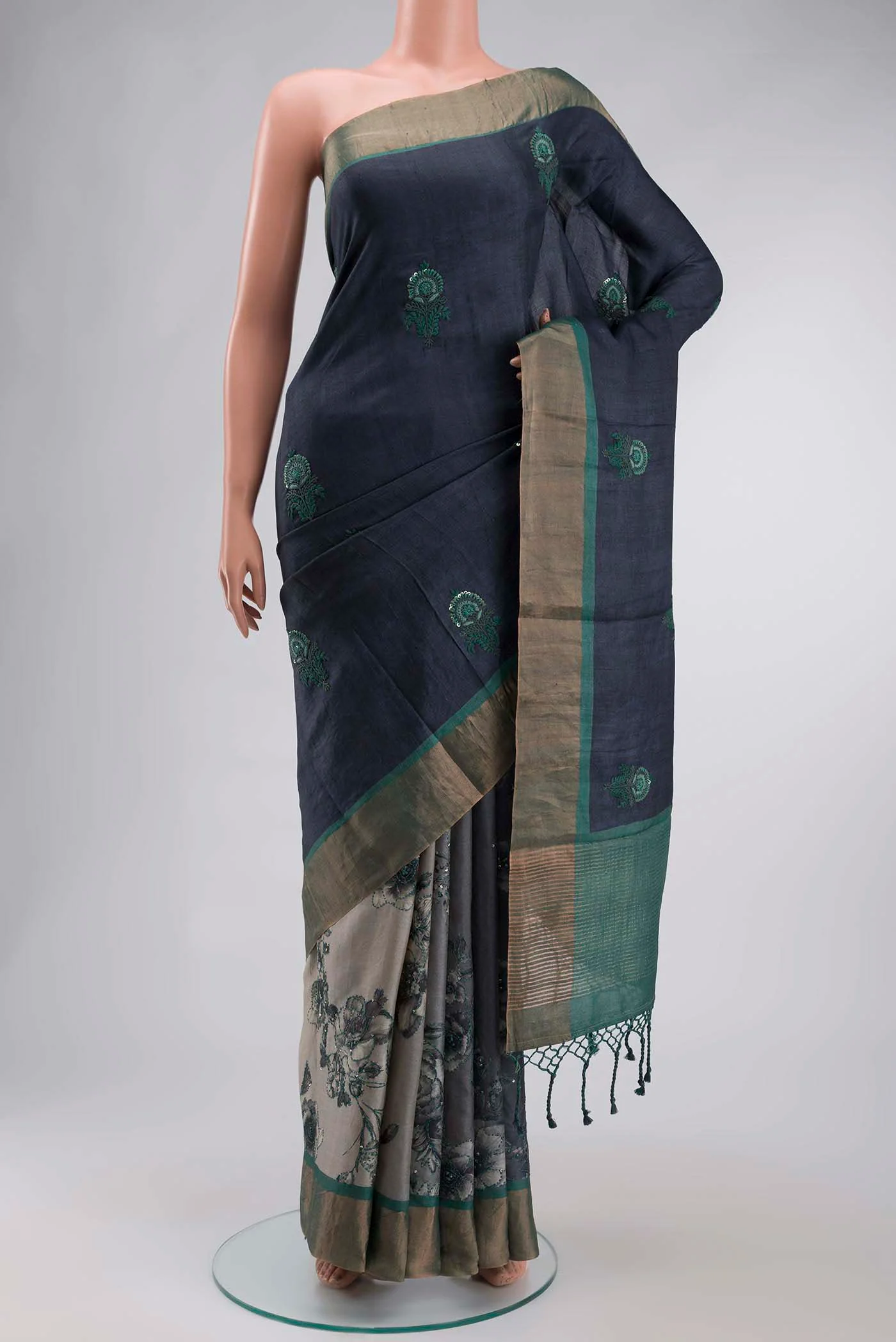 Blue Tussar Silk Saree