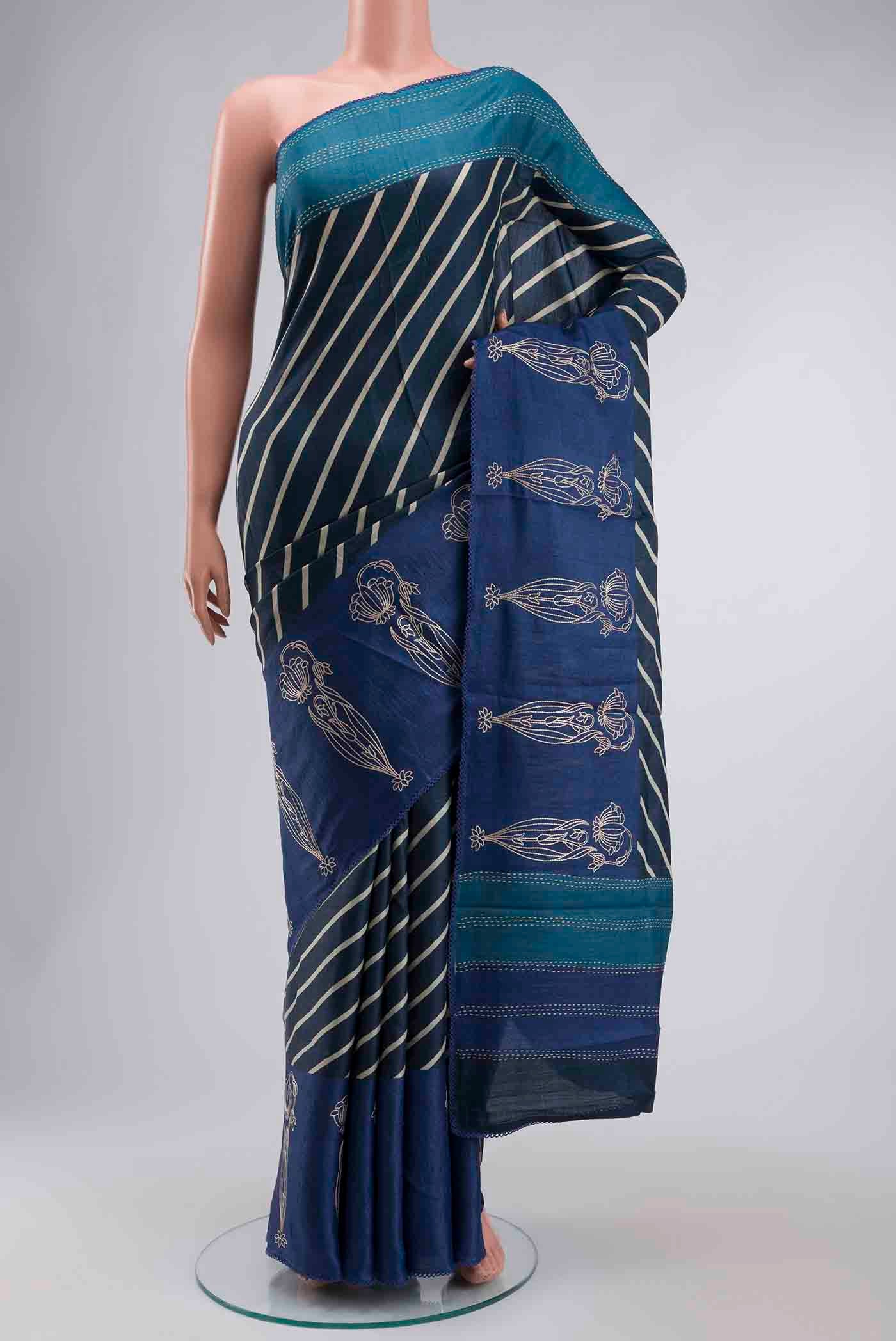 Blue Tussar Silk Saree