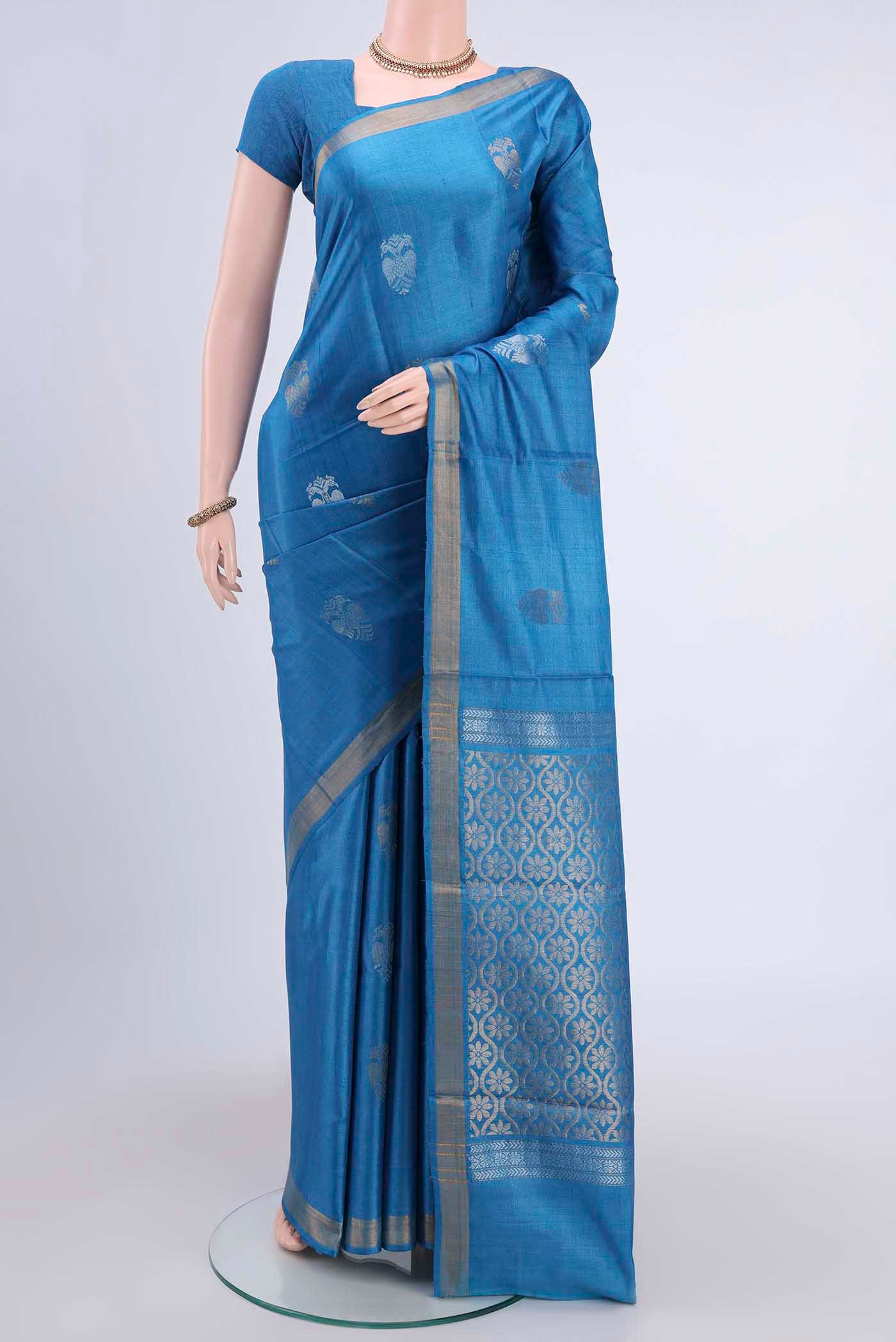 Blue Tussar Silk Saree