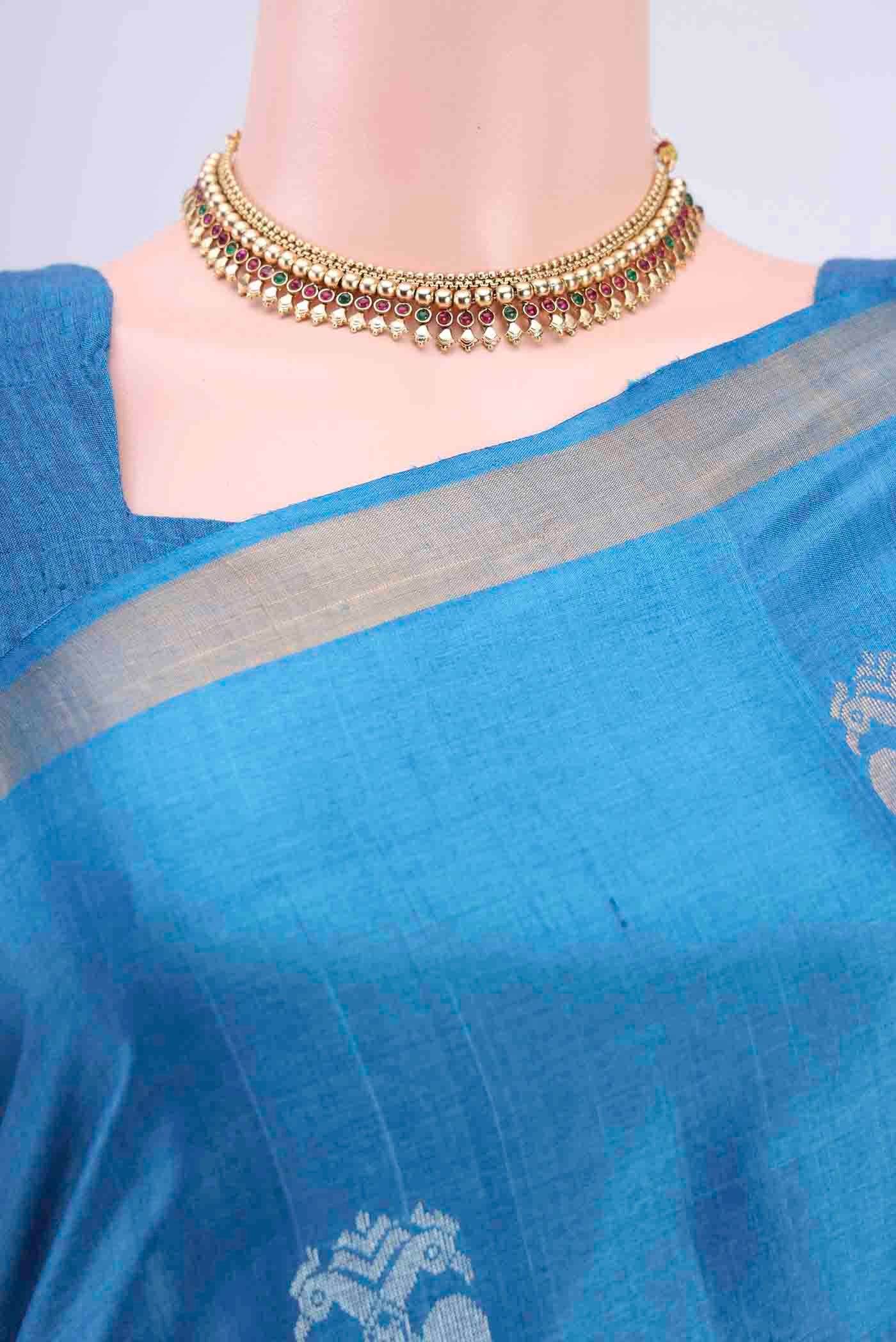 Blue Tussar Silk Saree - Image 2