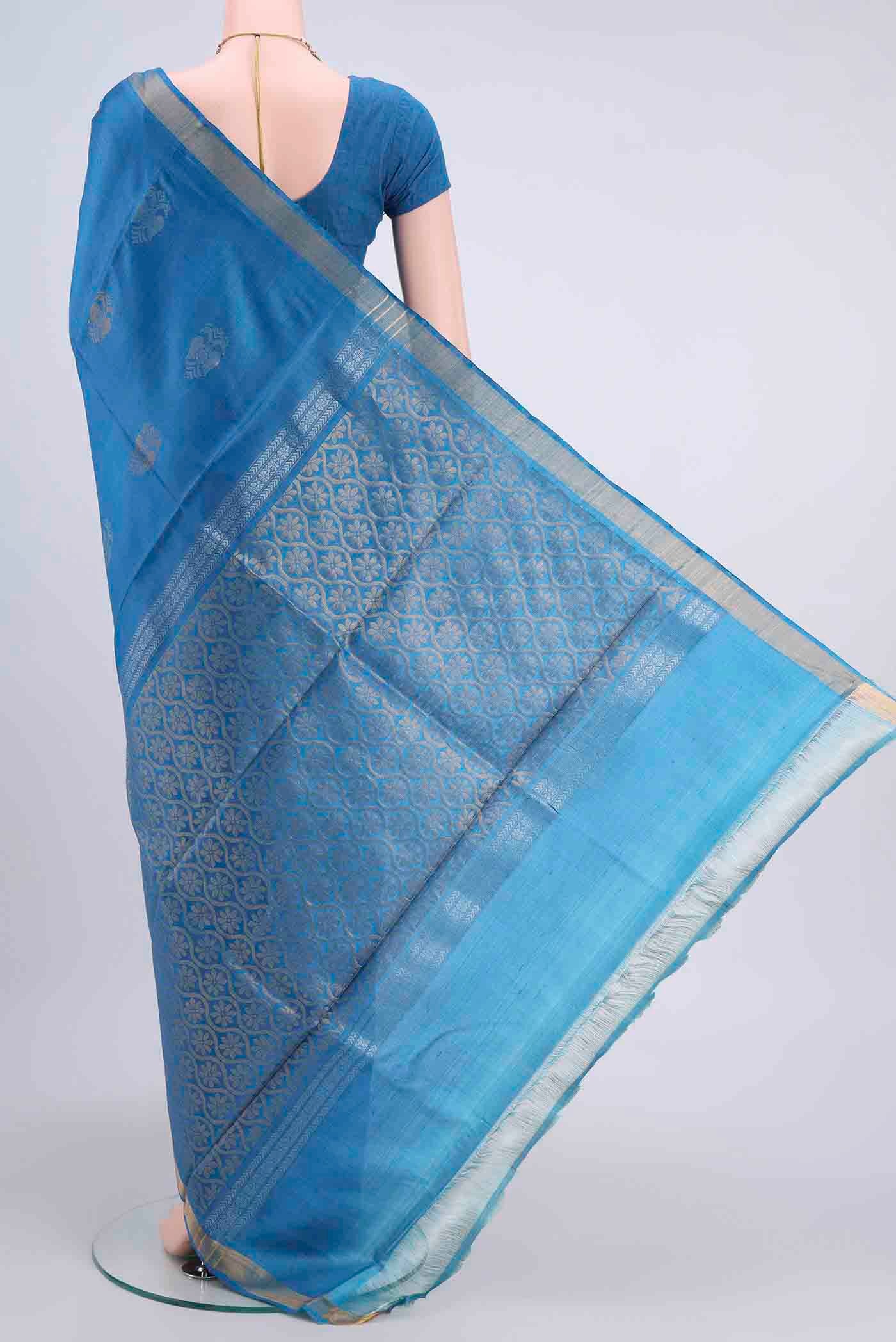 Blue Tussar Silk Saree - Image 3