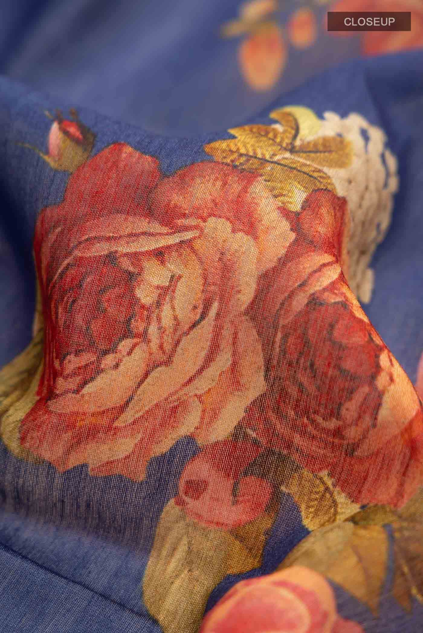 Blue Tussar Silk Saree - Image 2