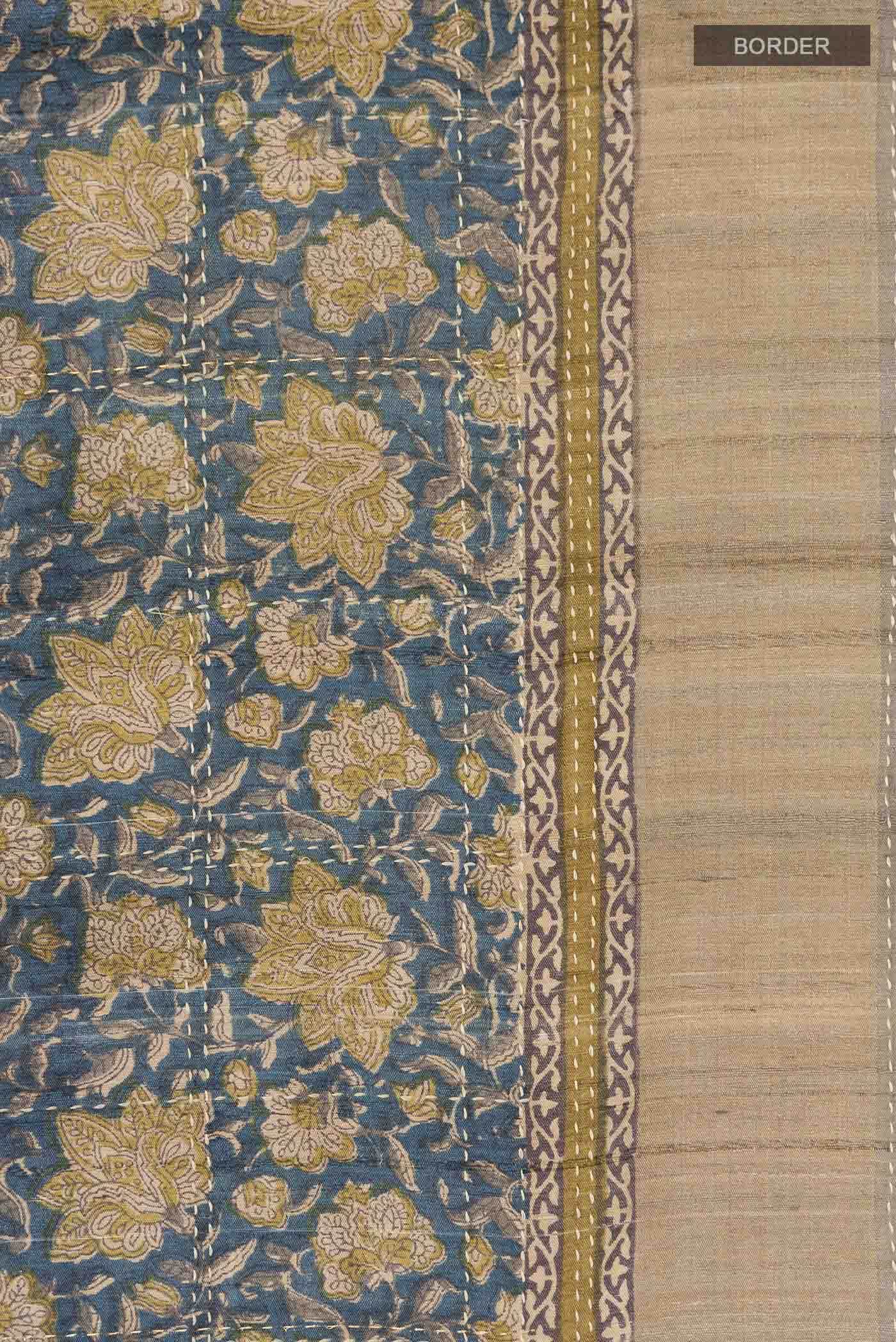 Blue Tussar Silk Saree - Image 4