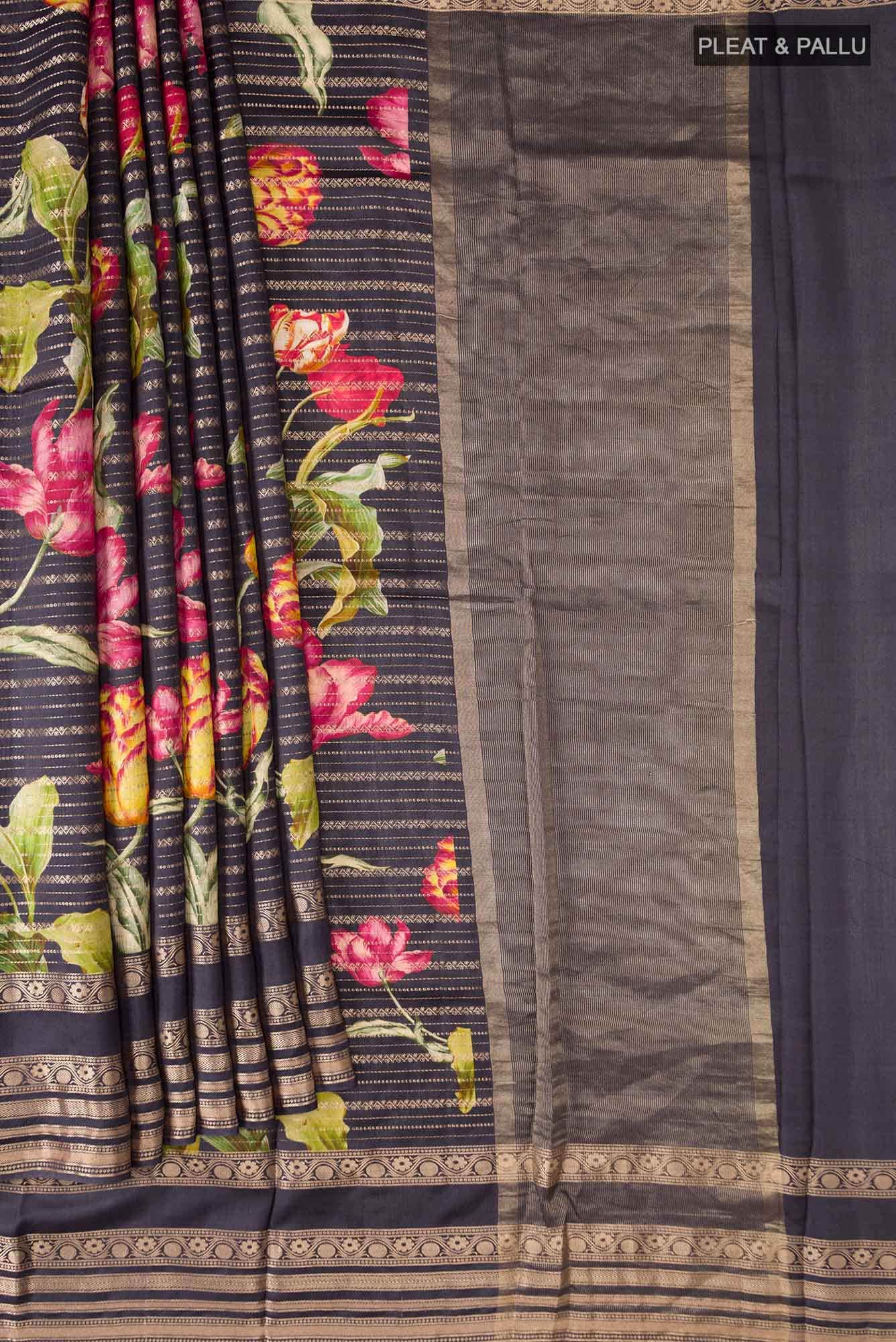 Blue Tussar Silk Saree - Image 2