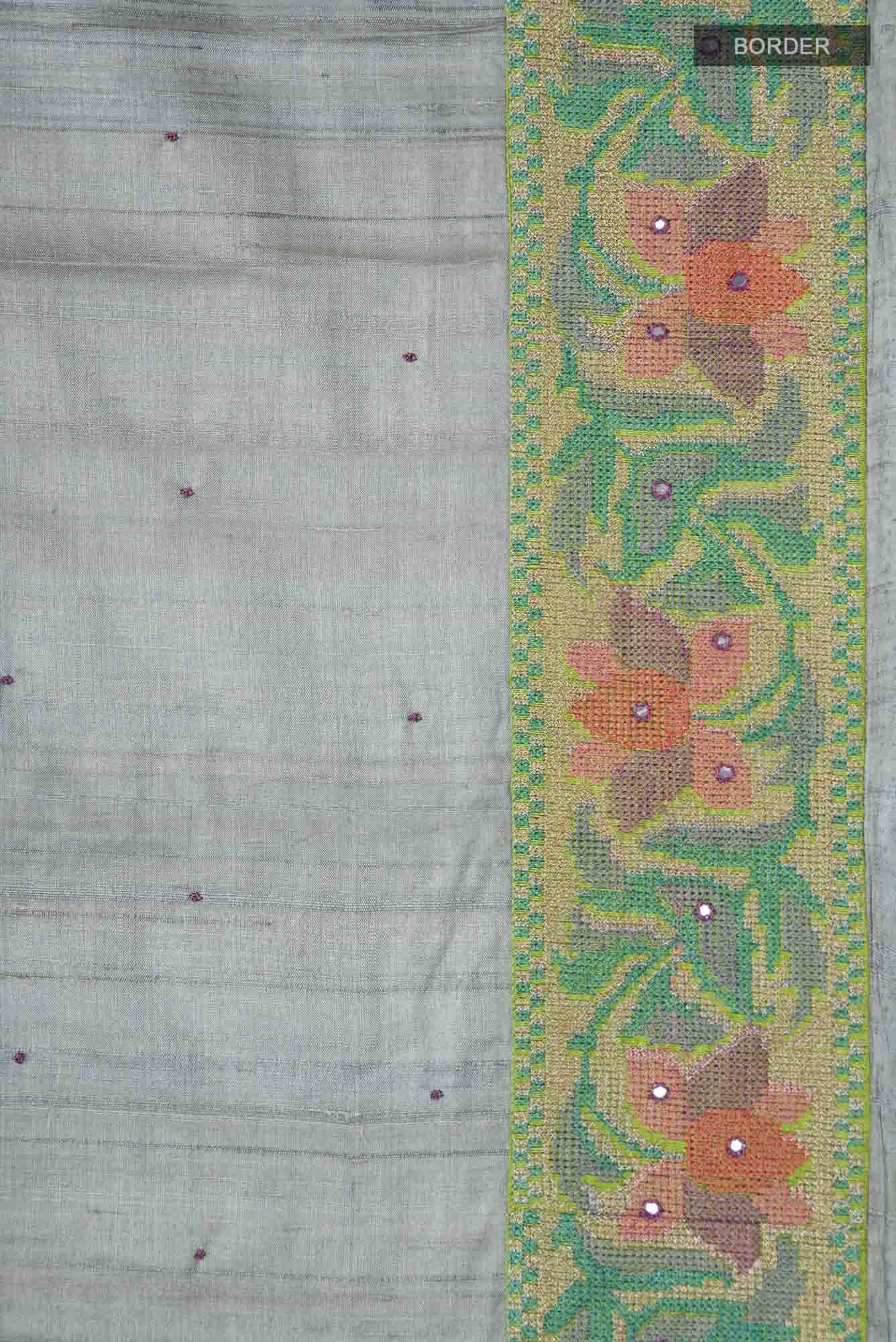 Blue Tussar Silk Saree - Image 5