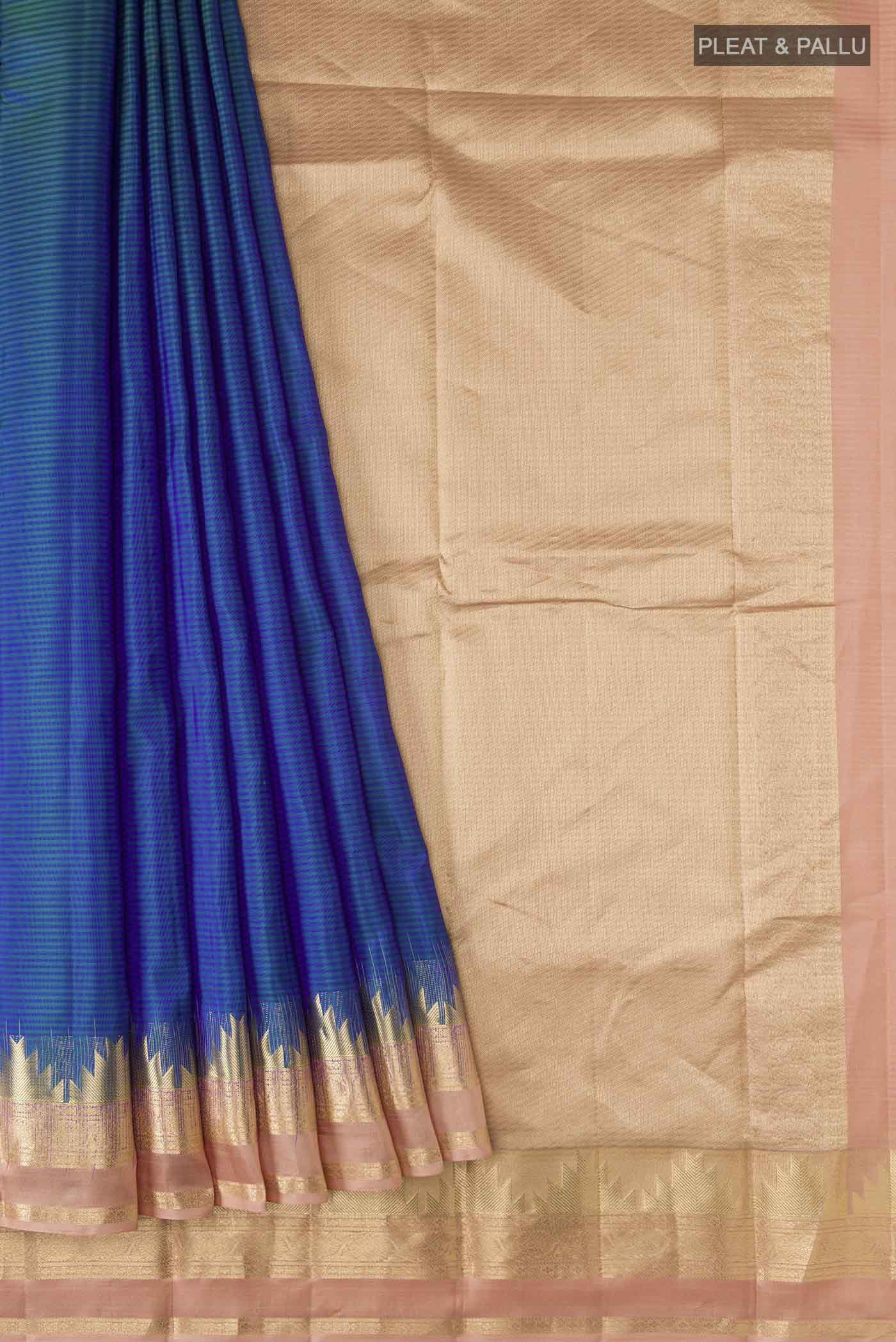 Blue with Green Color Kanchipuram Silk Saree - Image 4