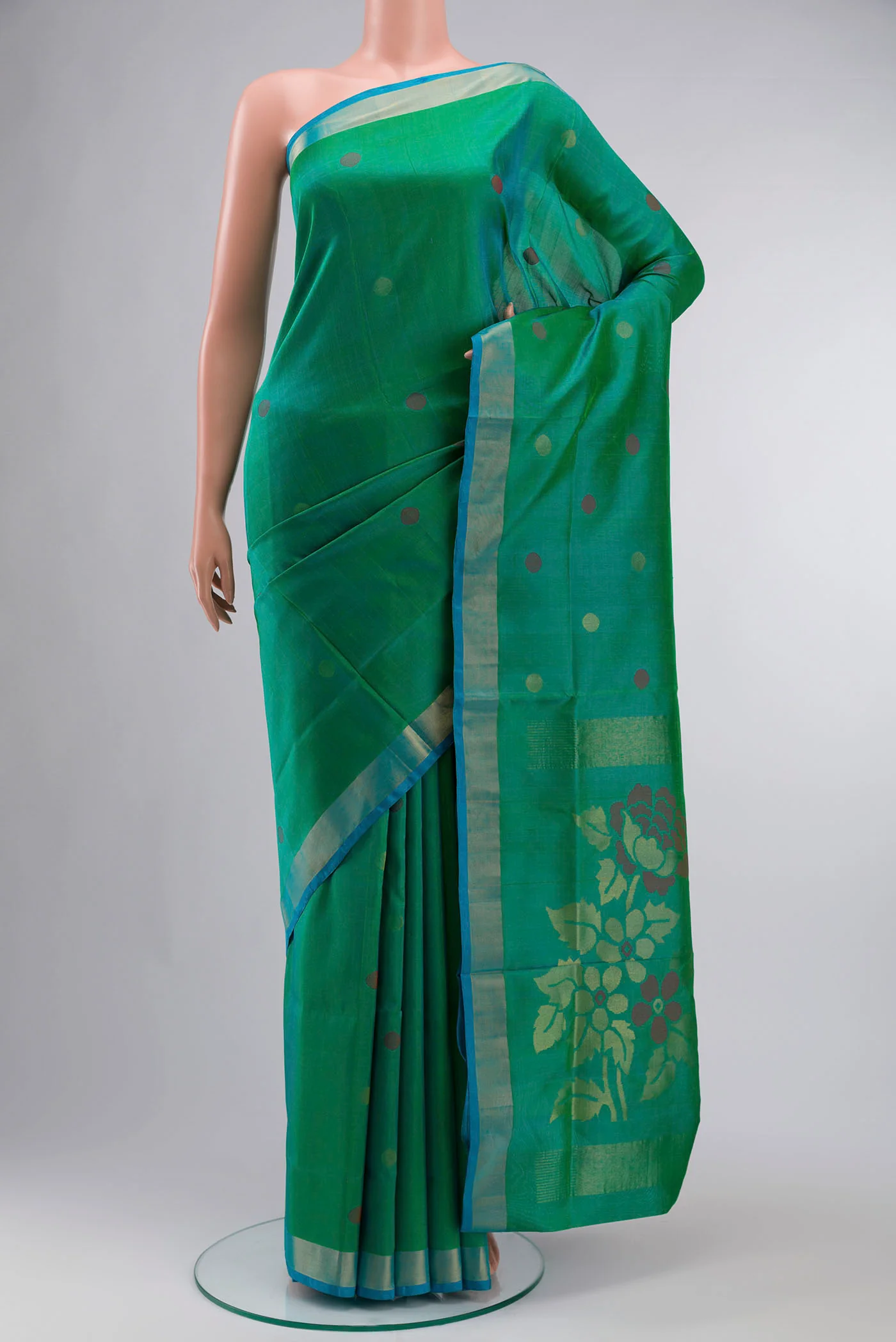 Blue With Green Color Uppada Silk Saree