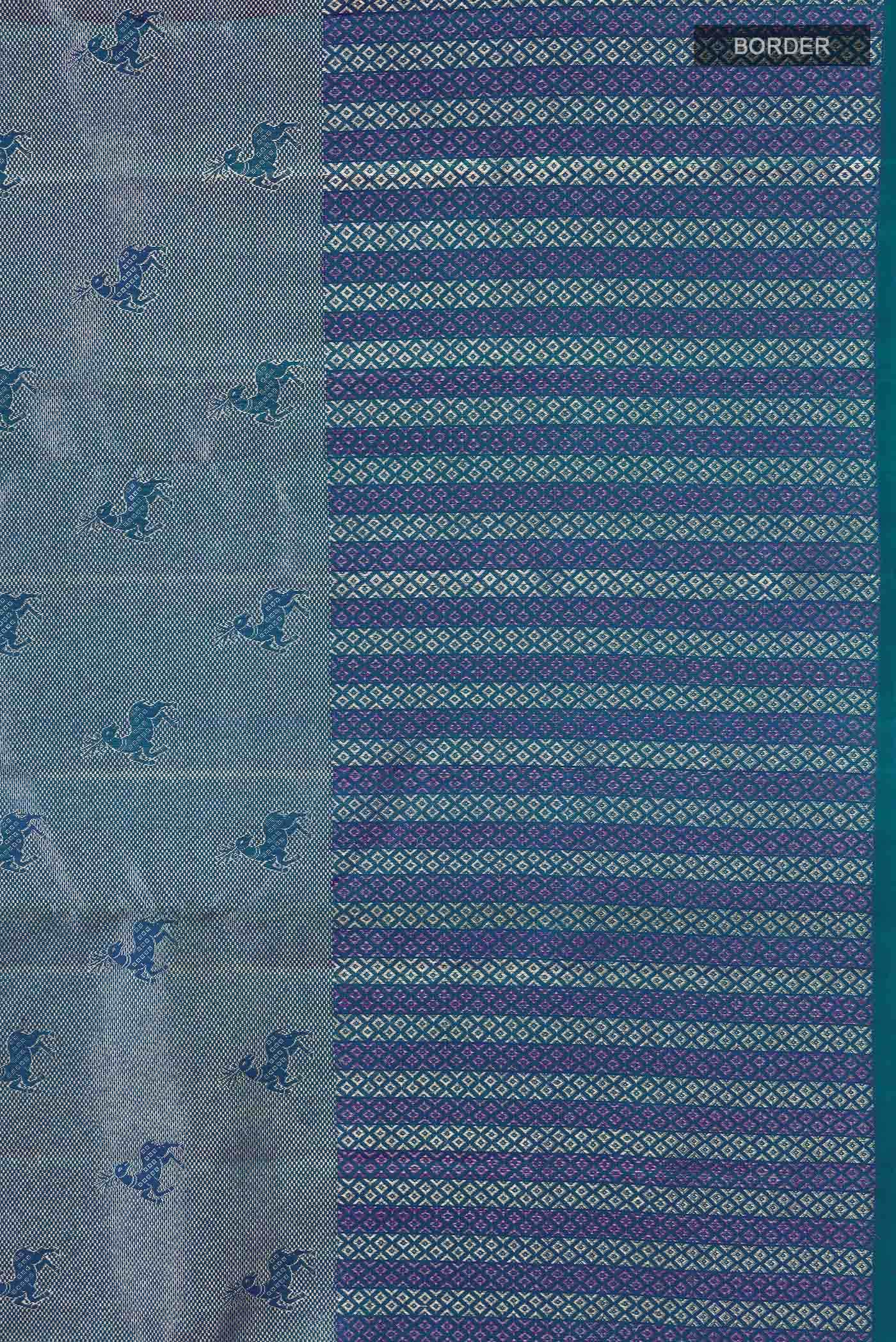 Blue with Green Dual Tone Kanchipuram Silk Saree - Image 6