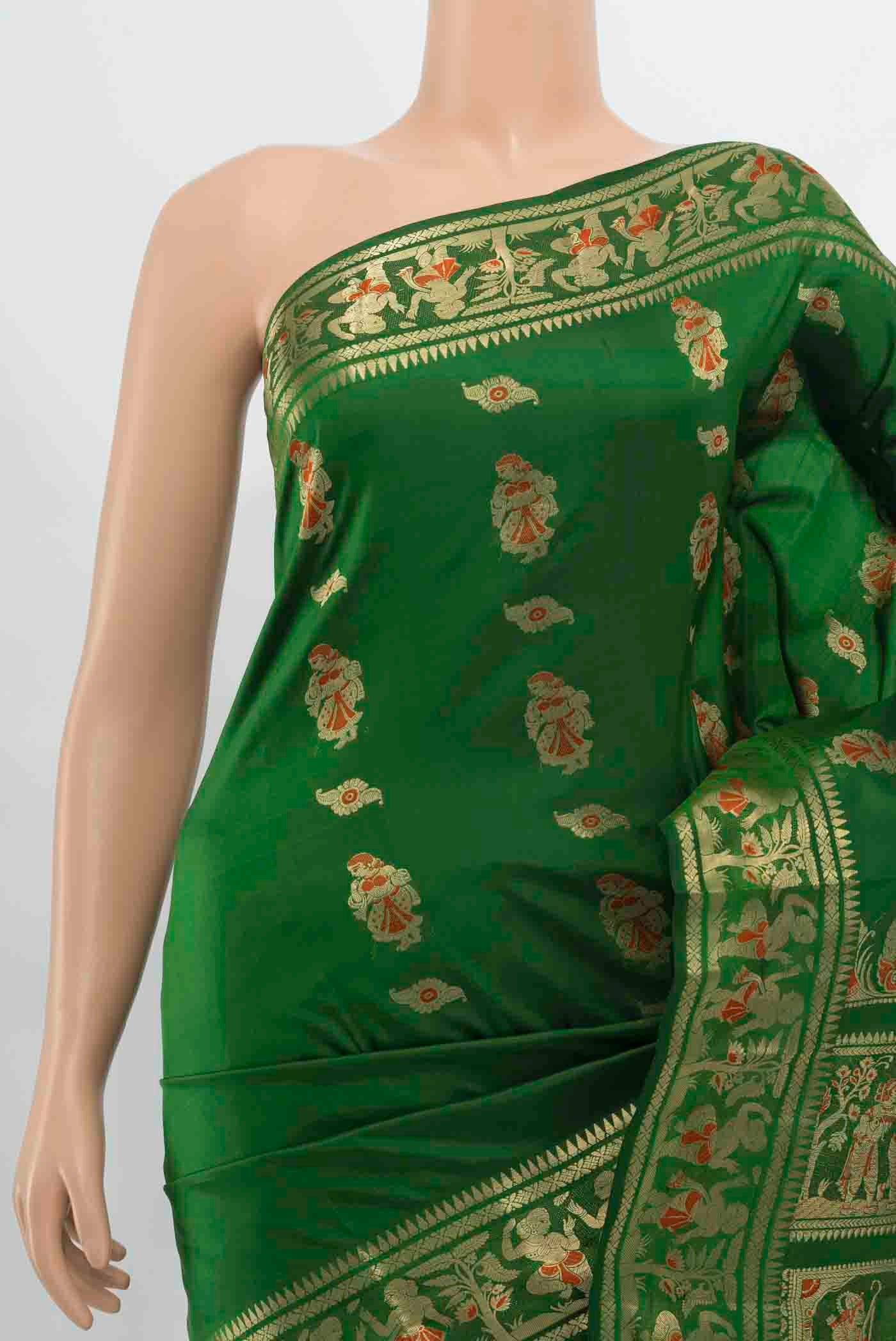 Bottle Green Baluchari Silk Saree - Image 2