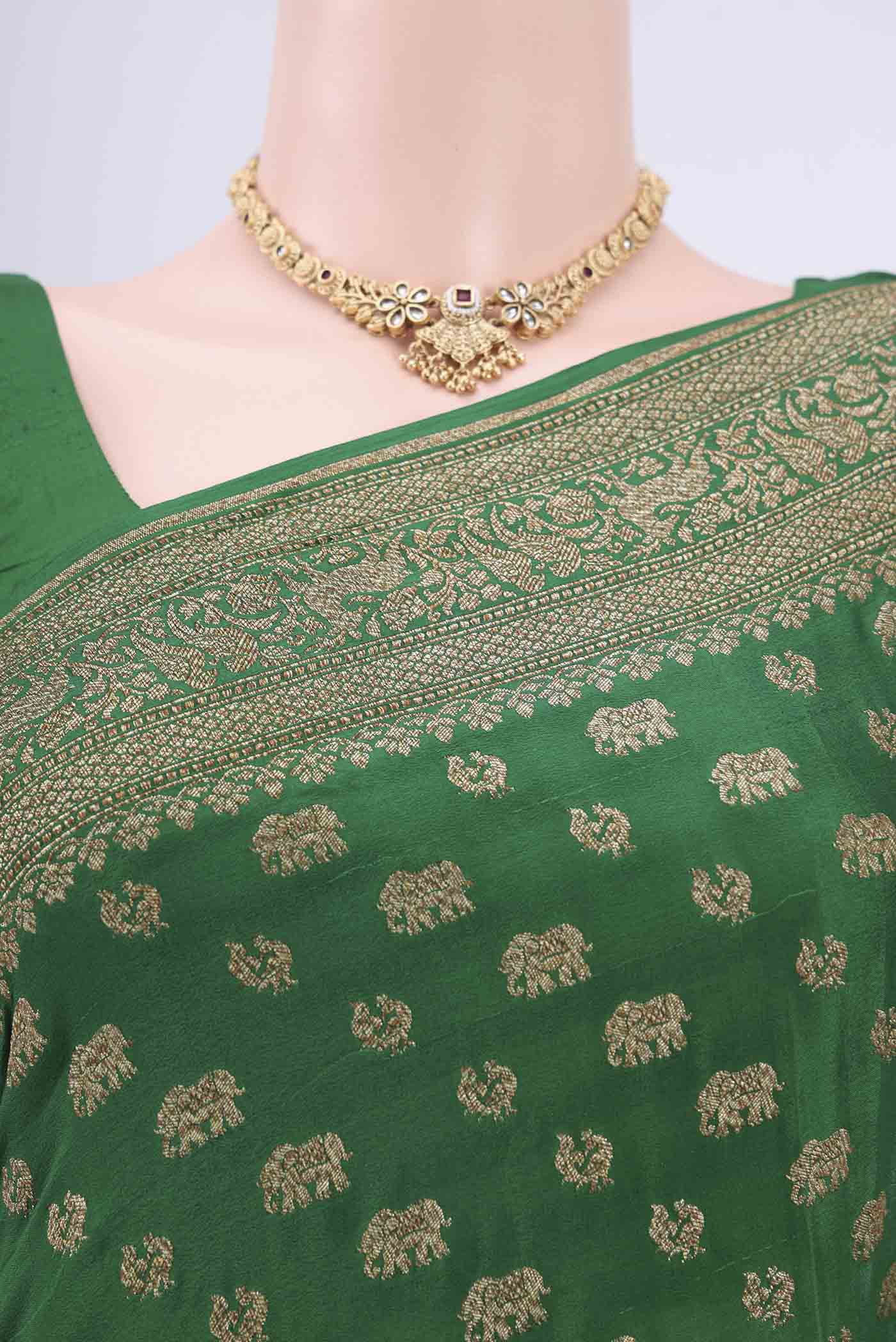Bottle Green Banarasi Georgette Saree - Image 2