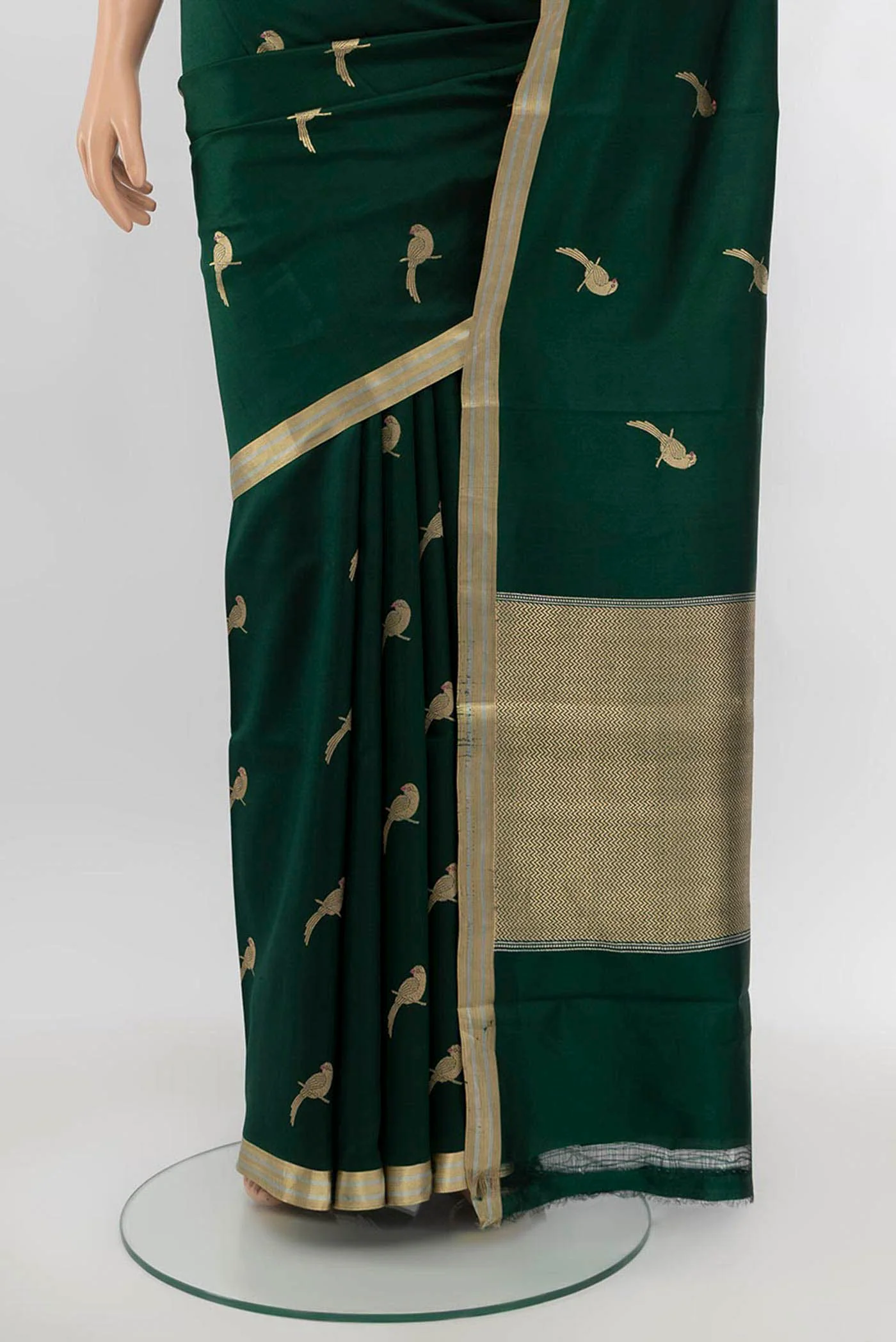 Bottle Green Banarasi Silk Saree - Image 3