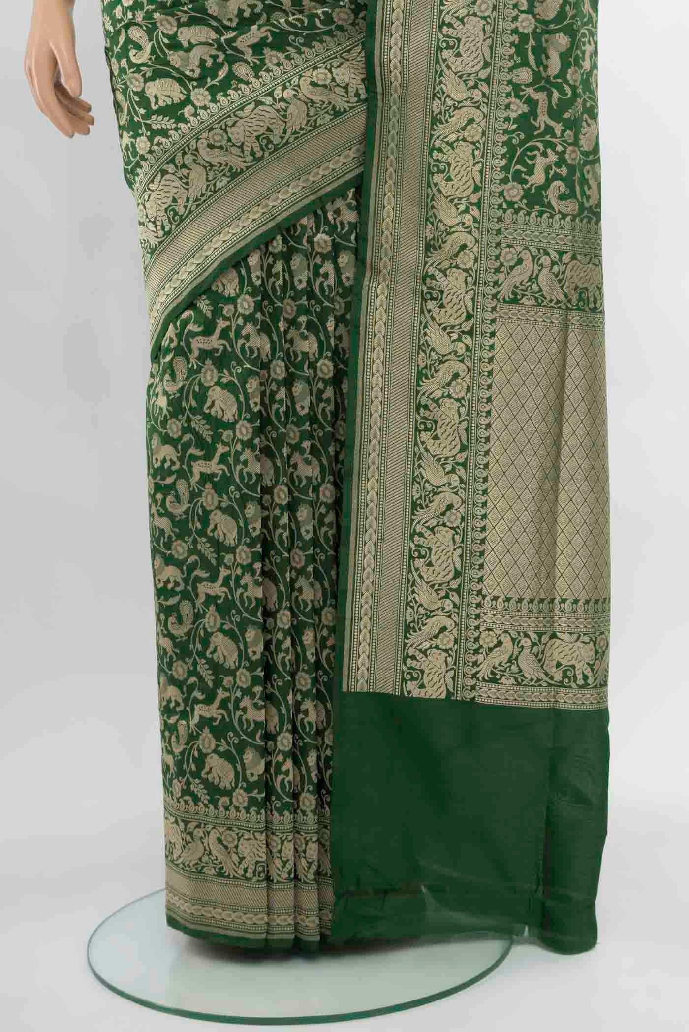 Green Banarasi Silk Saree - Image 3