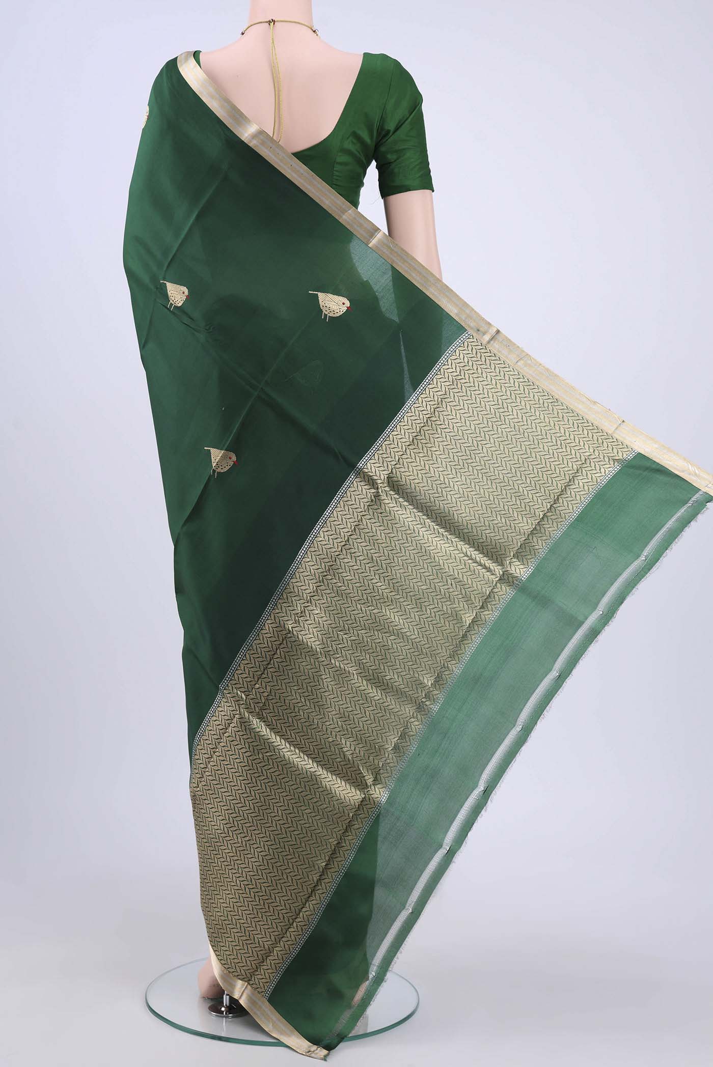 Bottle Green Banarasi Silk Saree - Image 3