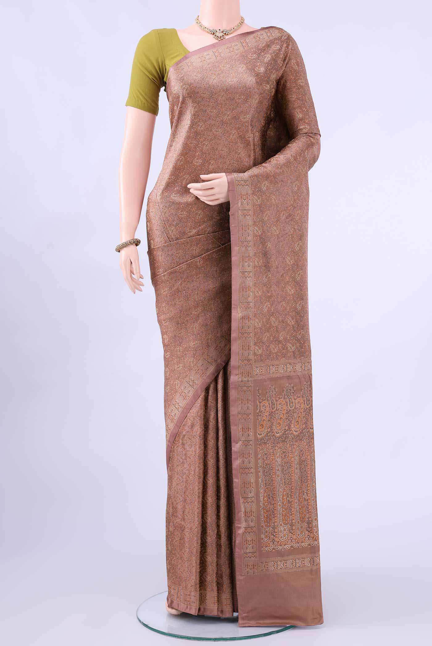 Bottle Green Banarasi Tanchoi Silk Saree