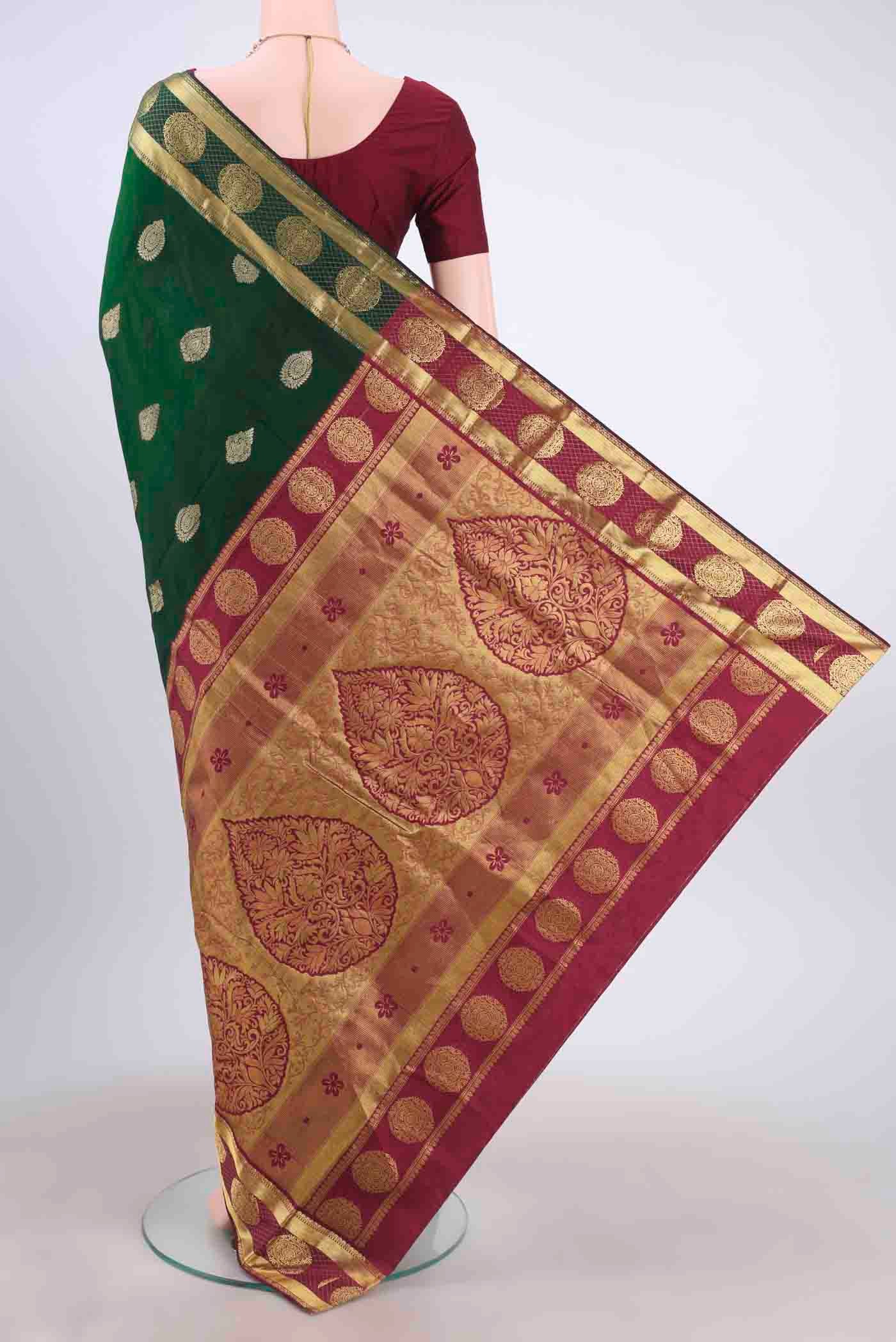 Bottle Green Blended Bangalore Silk Saree - Image 3