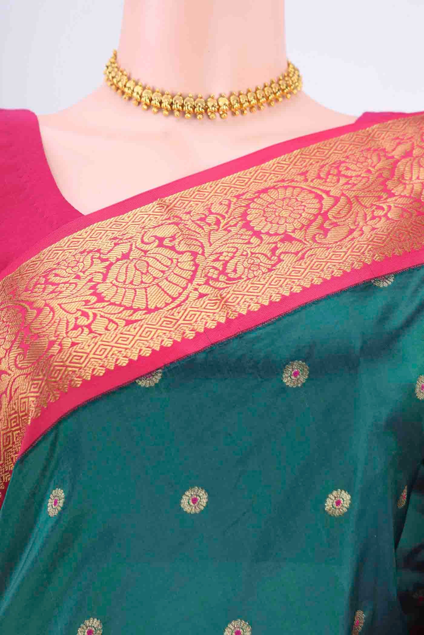 Bottle Green Blended Bangalore Silk Saree - Image 2