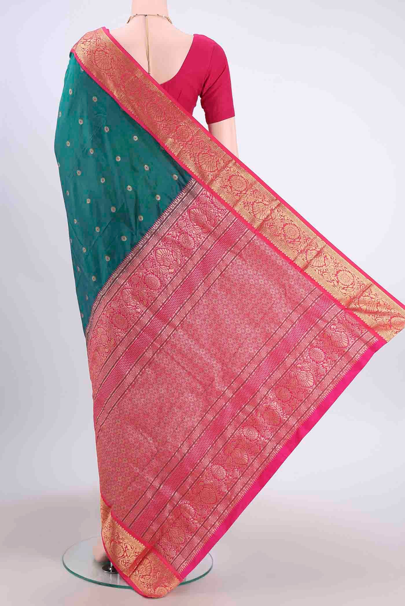 Bottle Green Blended Bangalore Silk Saree - Image 3