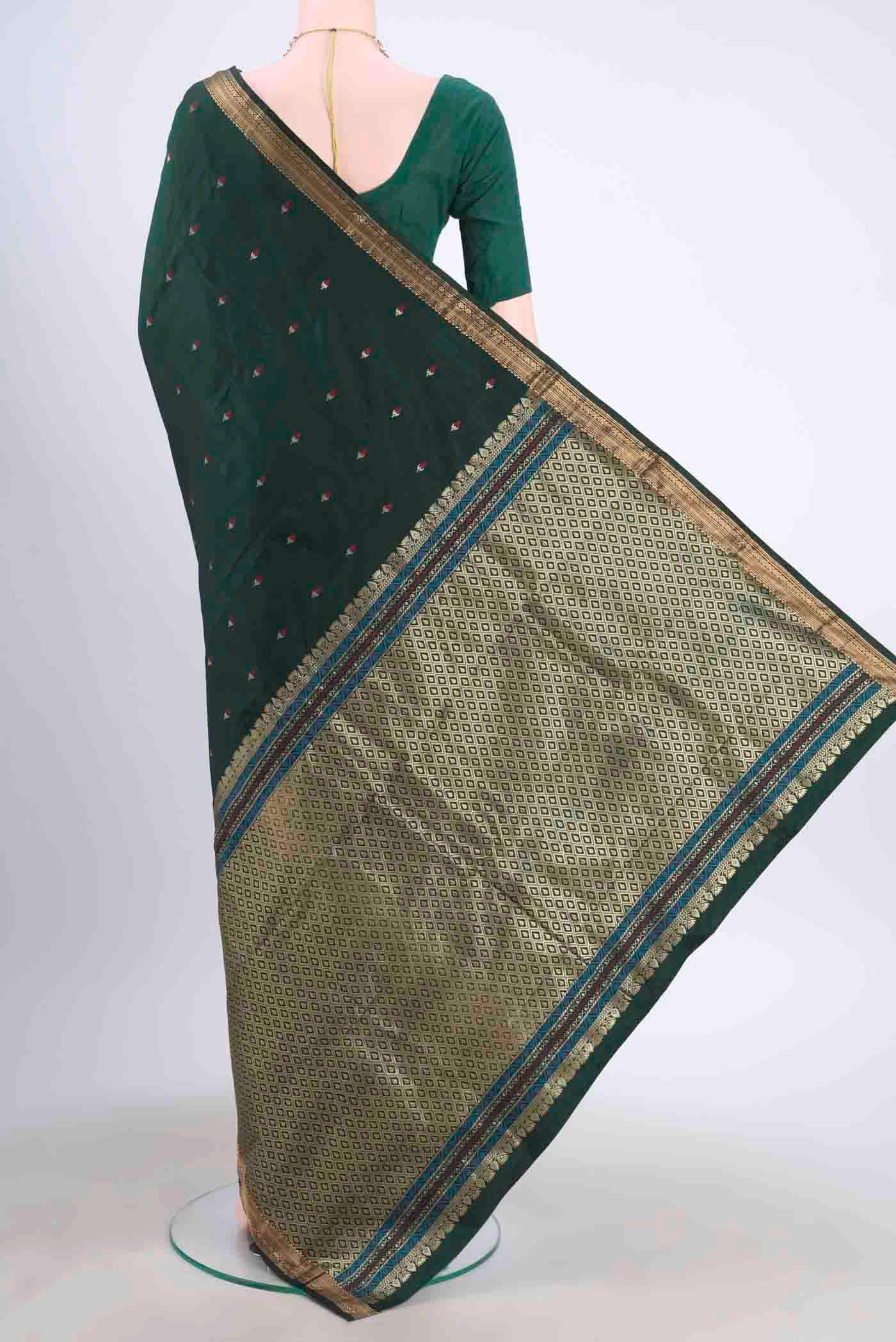 Bottle Green Blended Bangalore Silk Saree - Image 3