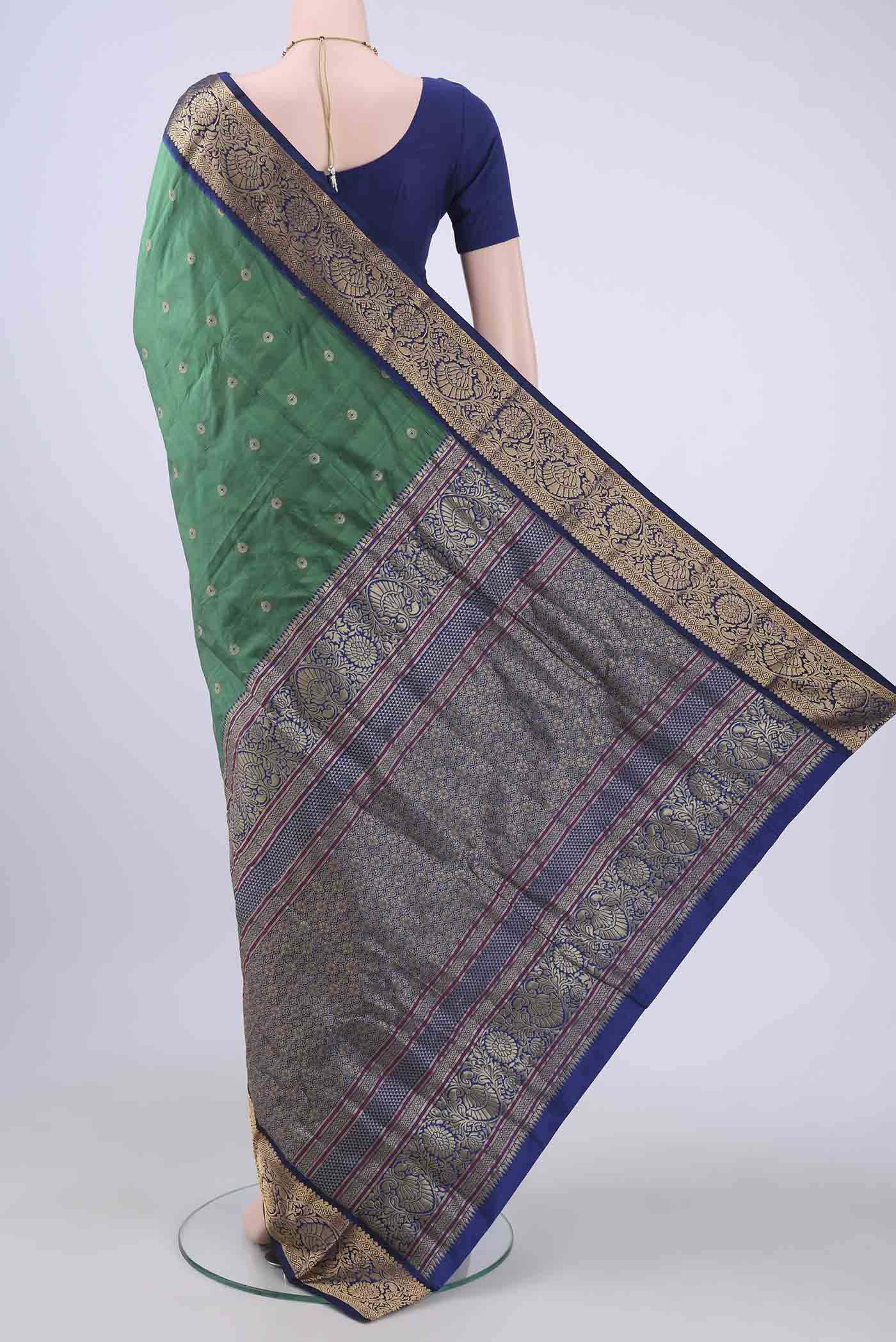 Bottle Green Blended Bangalore Silk Saree - Image 3