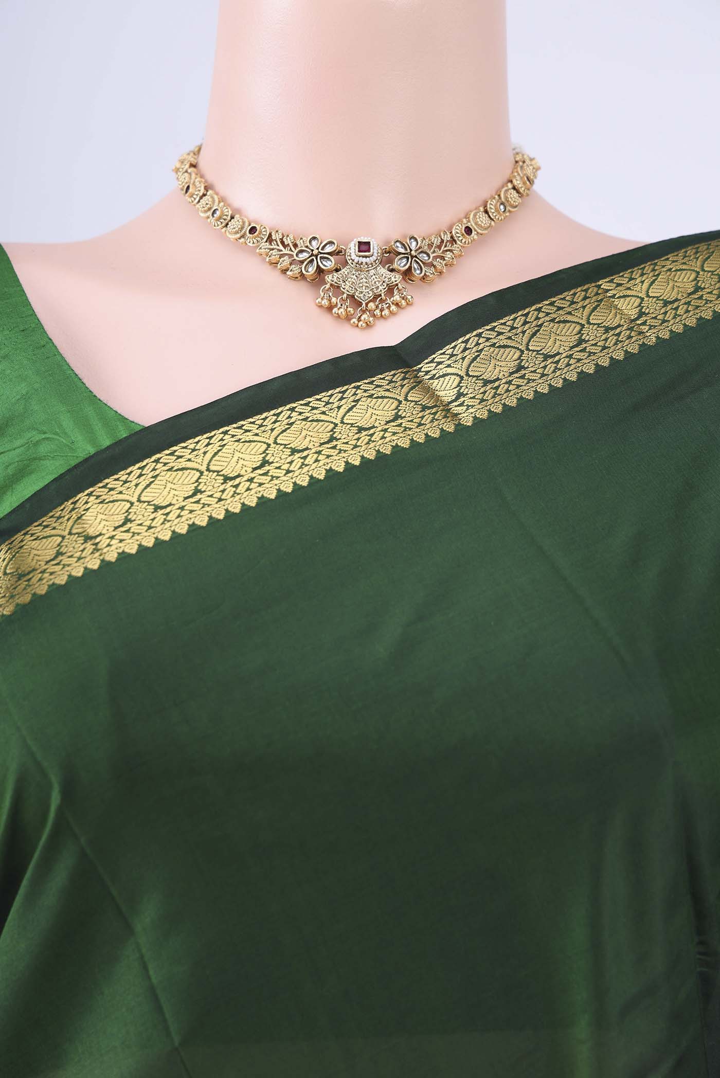 Bottle Green Blended Bangalore Silk Saree - Image 2
