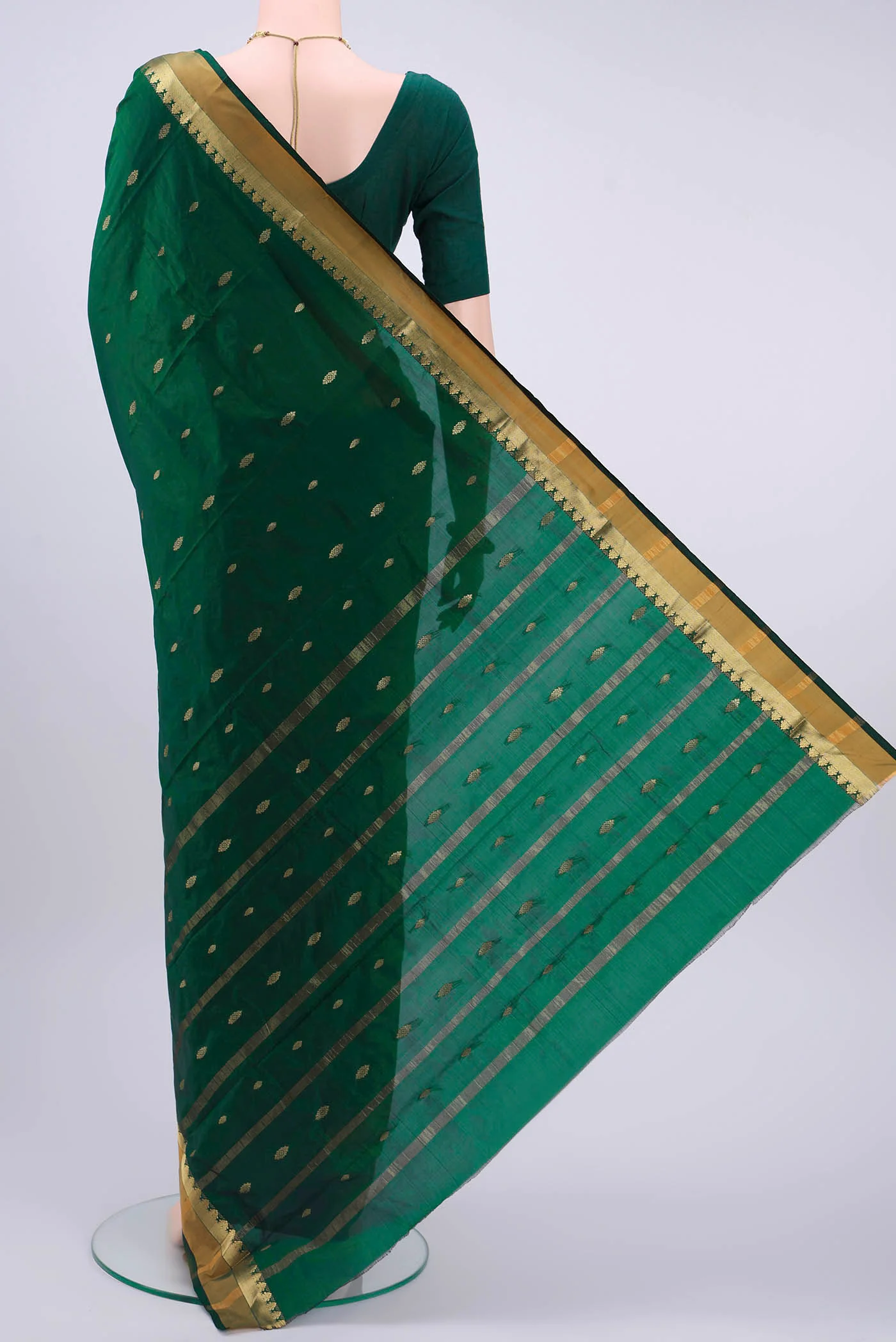 Bottle Green Blended Bangalore Silk Saree - Image 3