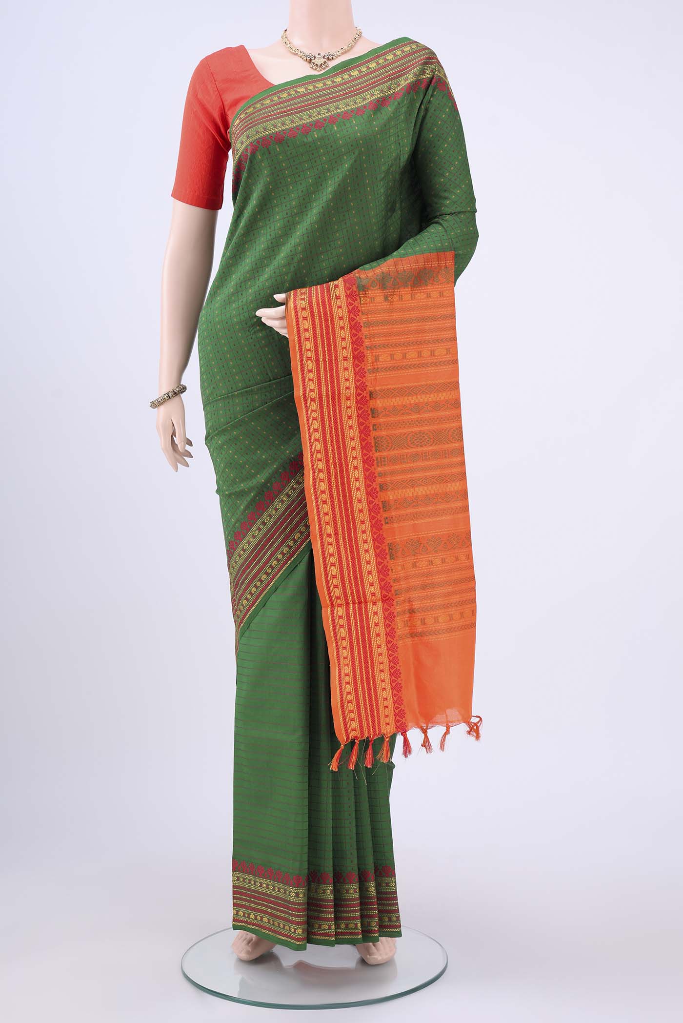 Bottle Green Blended Poly Cotton Saree